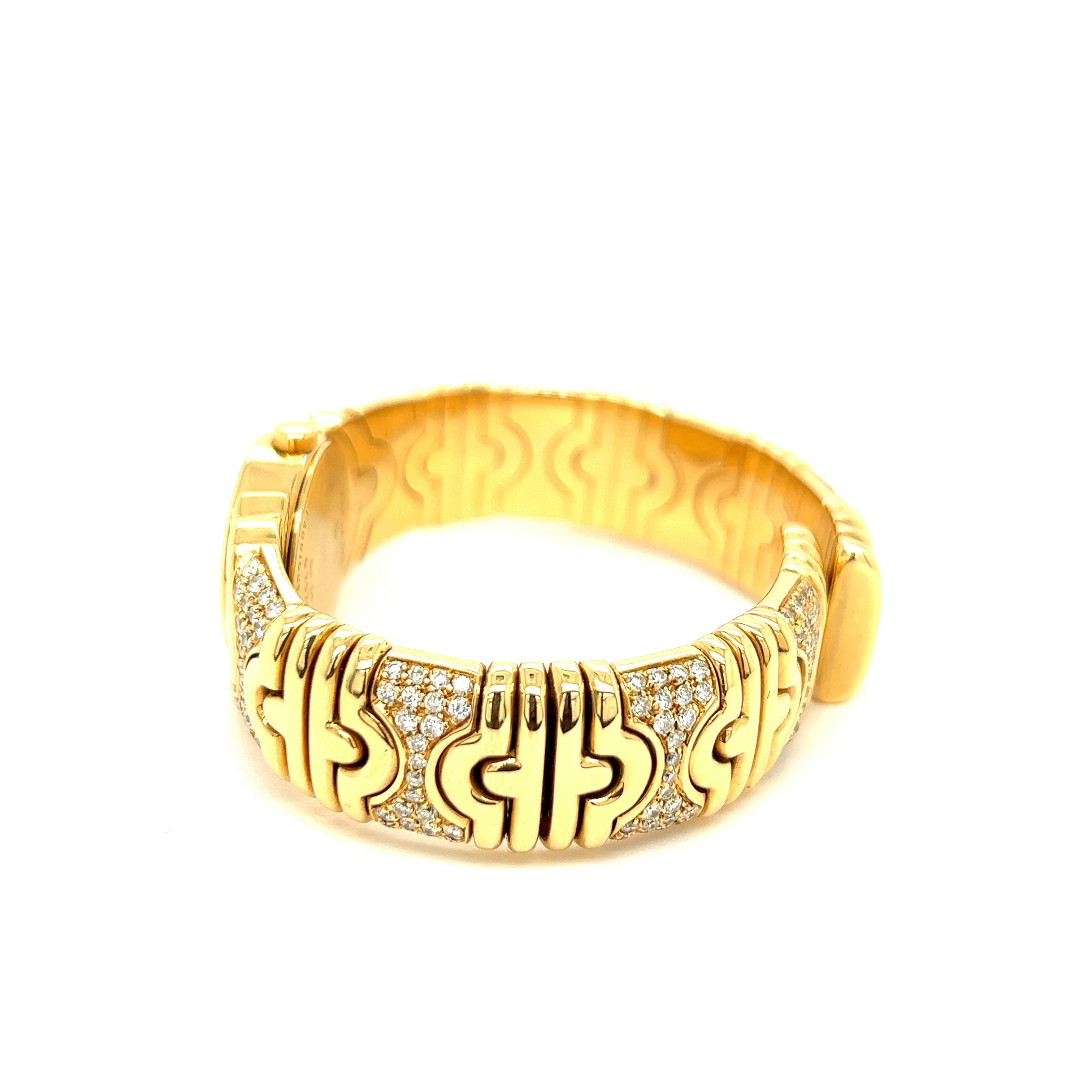 Women's Bvlgari Parentesi Diamond 18k Yellow Gold Cuff Wristwatch