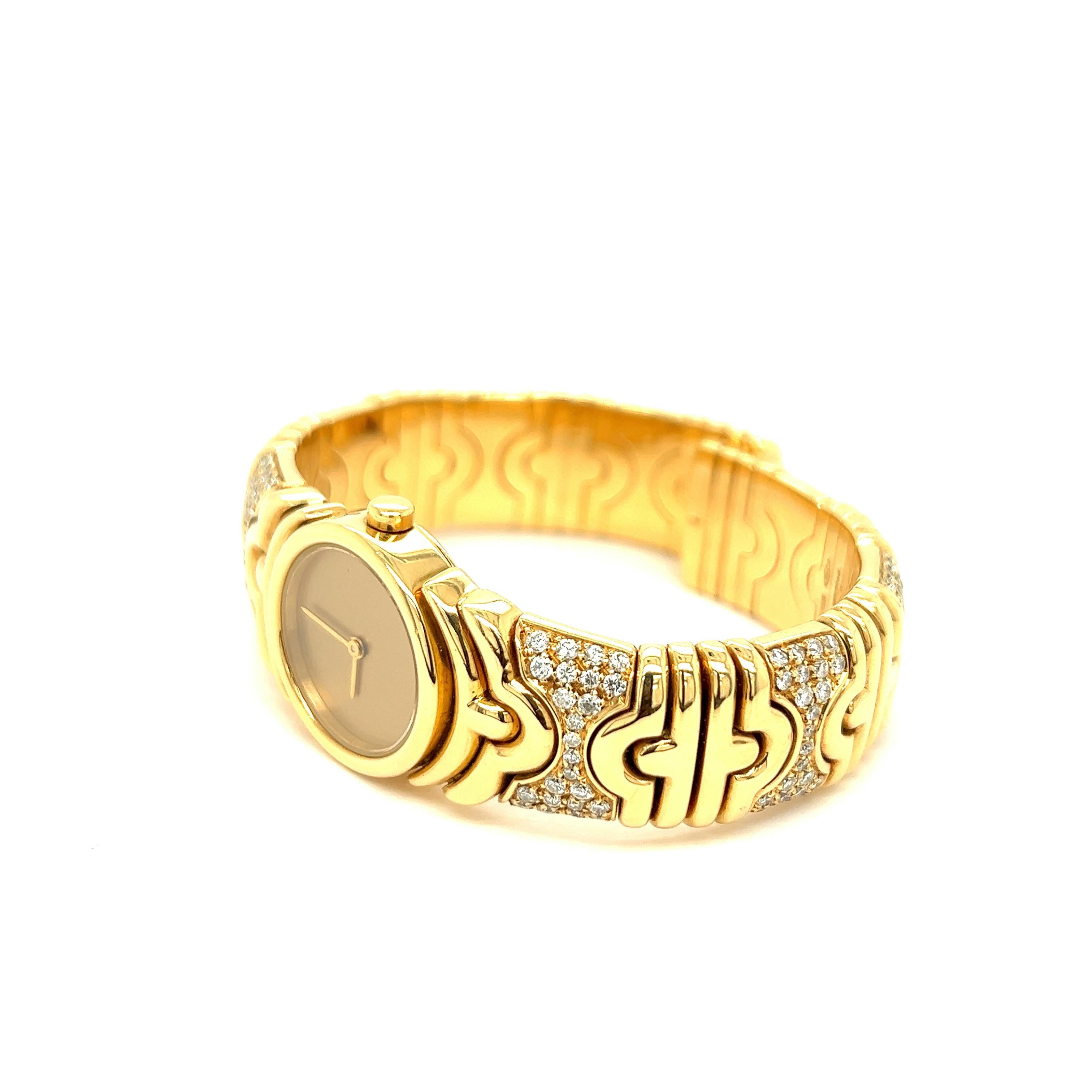 Bvlgari Parentesi Diamond 18k Yellow Gold Cuff Wristwatch 1