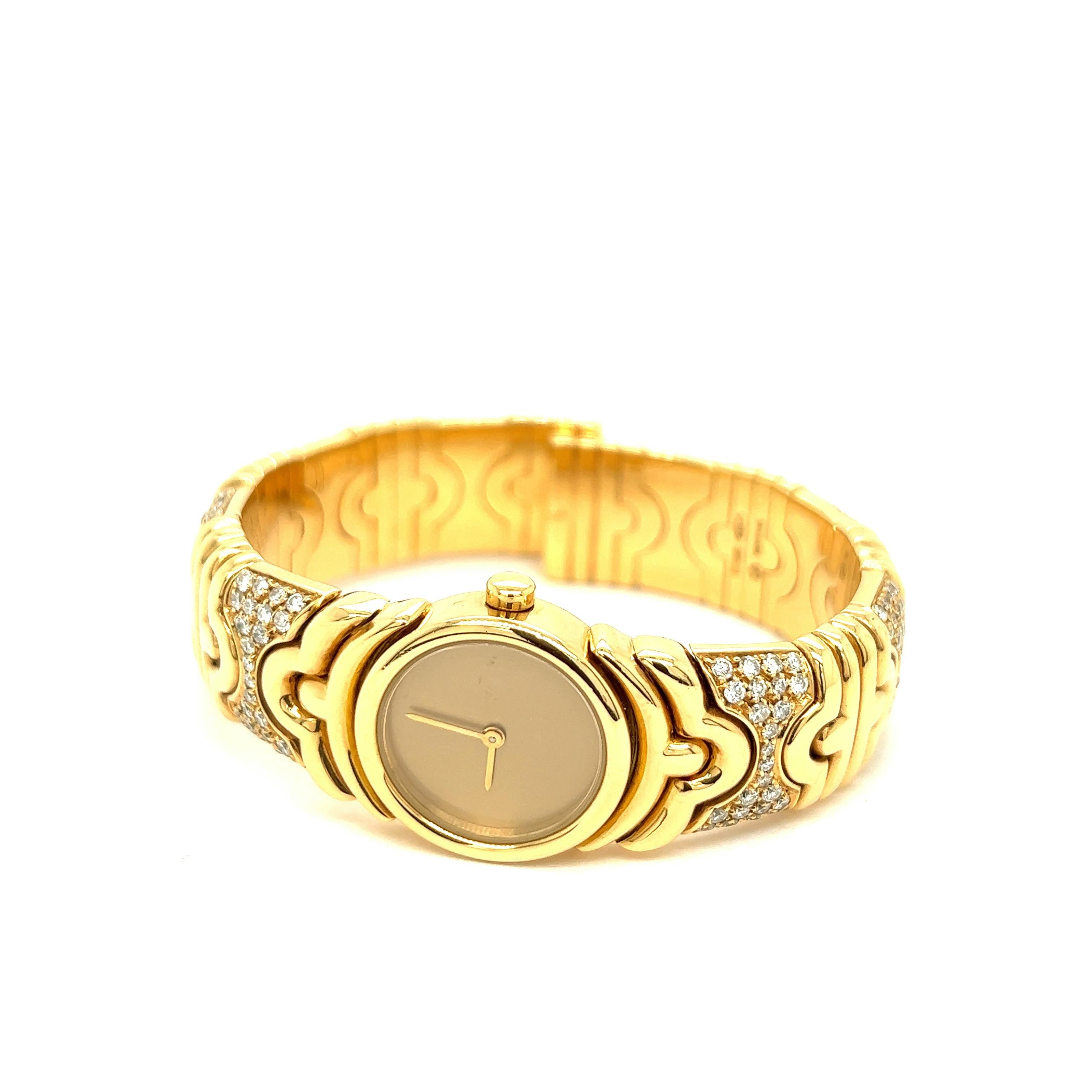 Bvlgari Parentesi Diamond 18k Yellow Gold Cuff Wristwatch 2