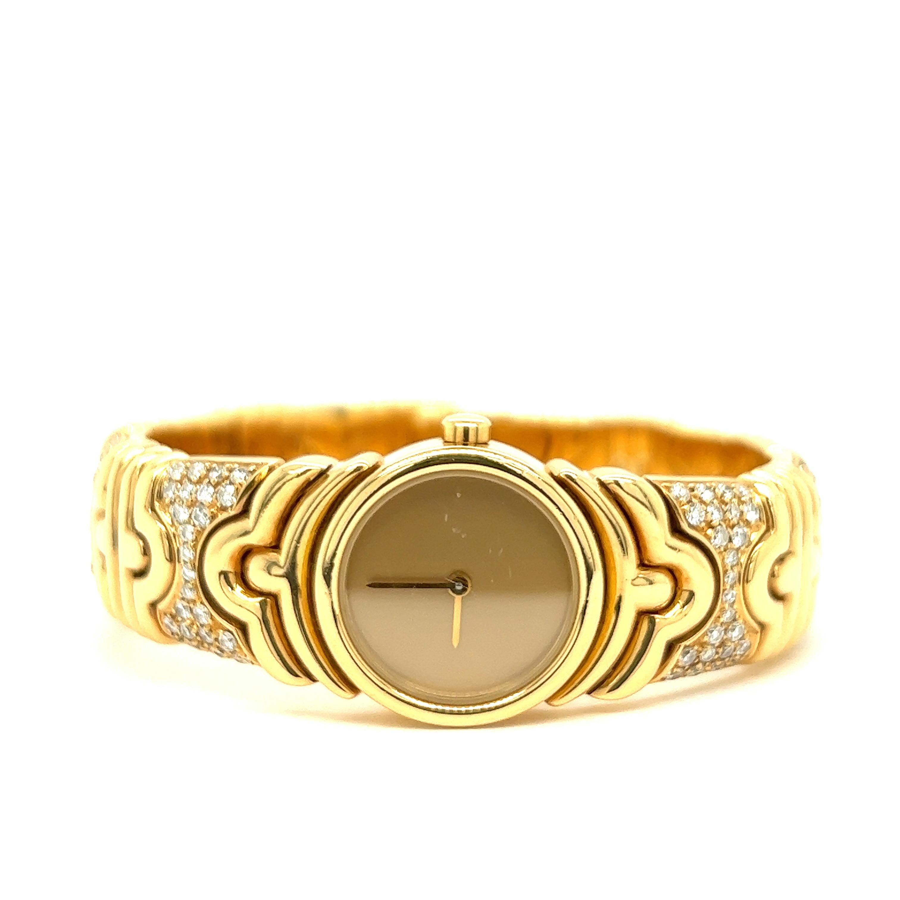 Bvlgari Parentesi Diamond 18k Yellow Gold Cuff Wristwatch 3
