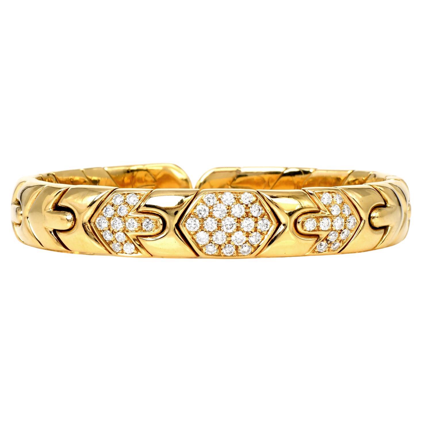 Bvlgari Parentesi Diamond 18K Yellow Gold Link Cuff Bangle Bracelet