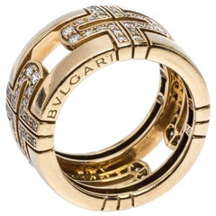 Bvlgari Parentesi Diamond 18K Yellow Gold Wide Band Ring Size 50