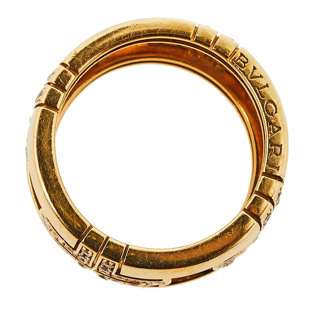 Contemporary Bvlgari Parentesi Diamond 18K Yellow Gold Wide Band Ring Size 52