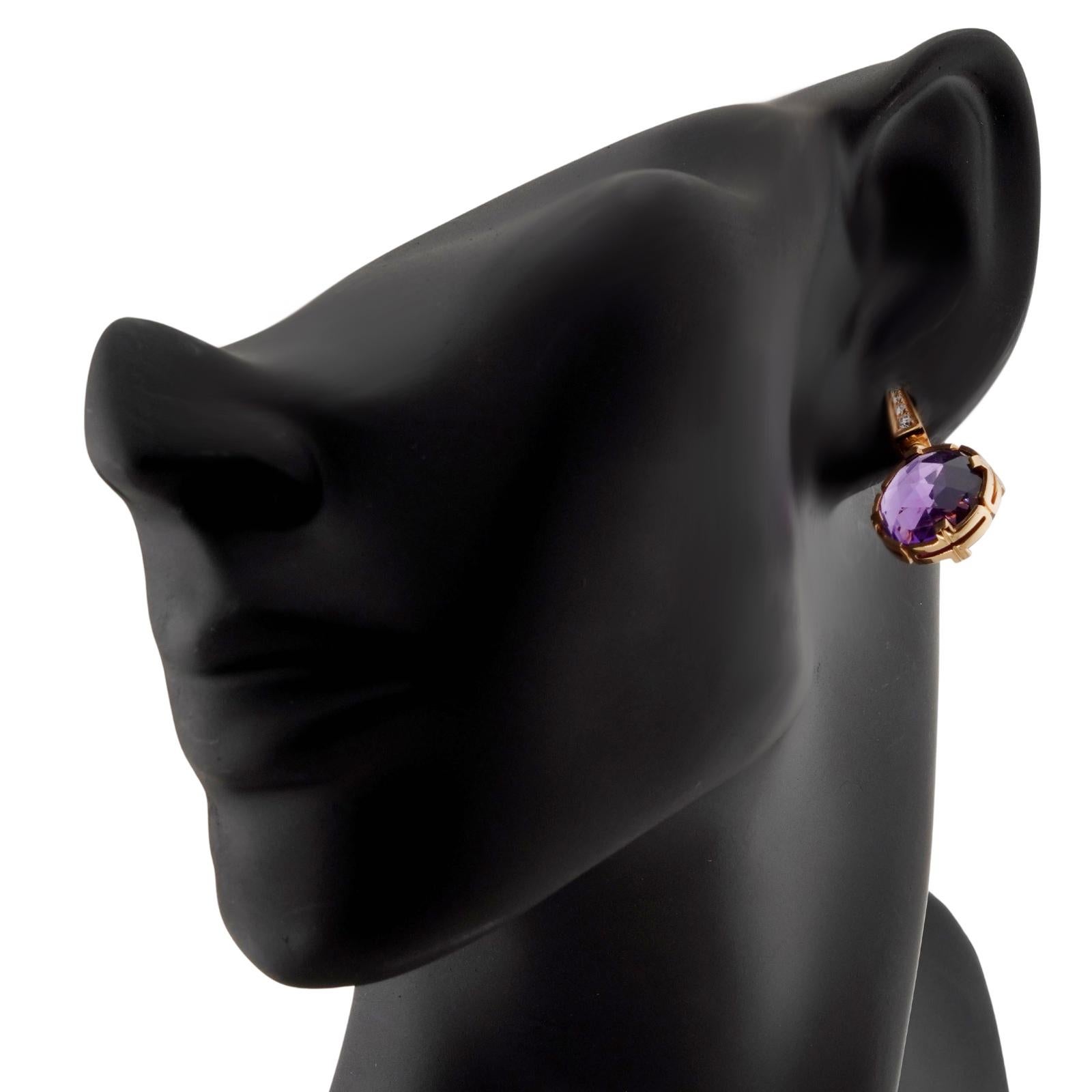 Brilliant Cut BVLGARI Parentesi Diamond Amethyst Rose Gold Drop Earrings For Sale
