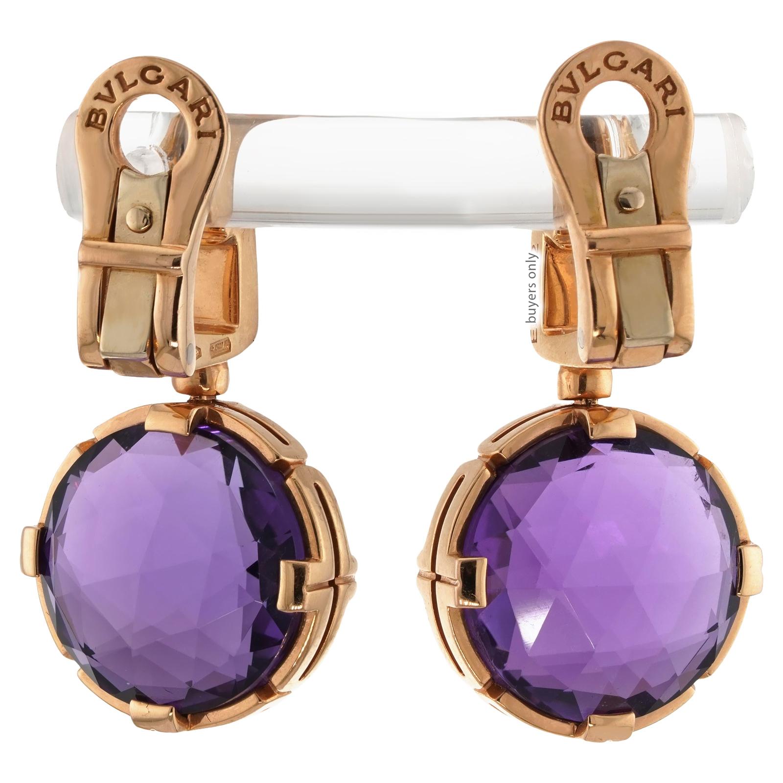 Women's BVLGARI Parentesi Diamond Amethyst Rose Gold Drop Earrings For Sale