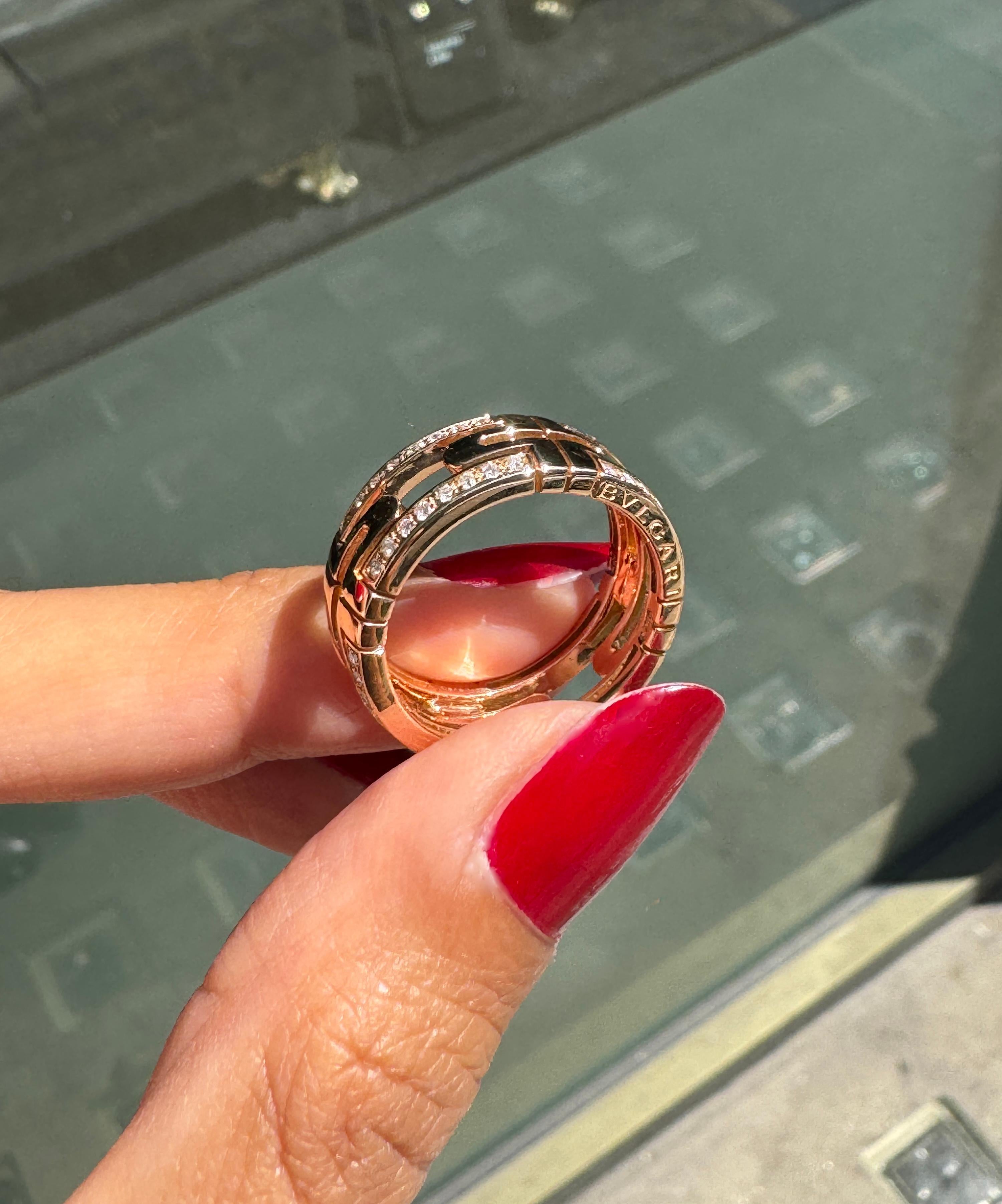 Brilliant Cut Bvlgari Parentesi Diamond and 18 Carat Rose Gold Open Work Band Ring For Sale