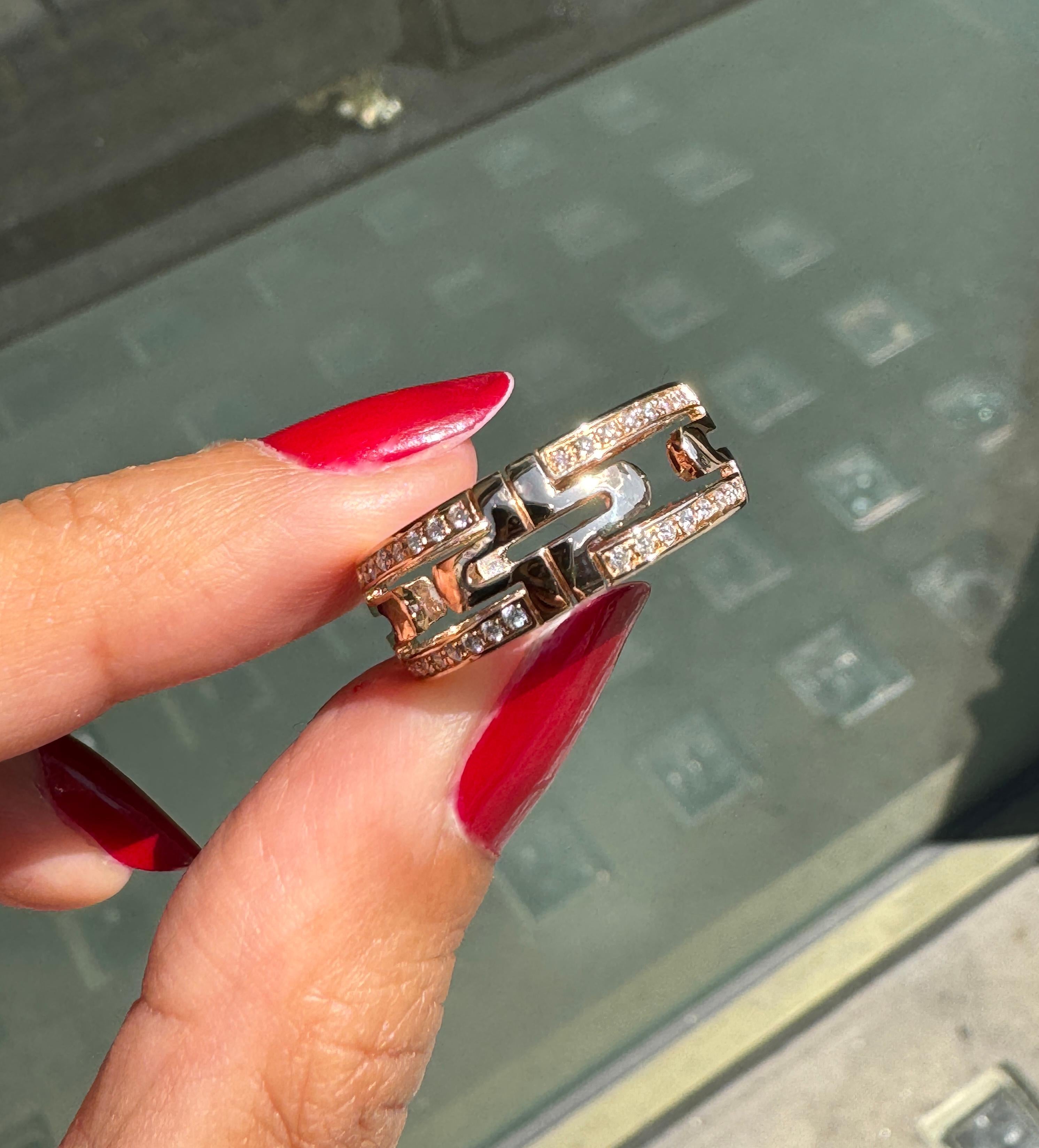 Bvlgari Parentesi Diamond and 18 Carat Rose Gold Open Work Band Ring In Excellent Condition For Sale In London, GB
