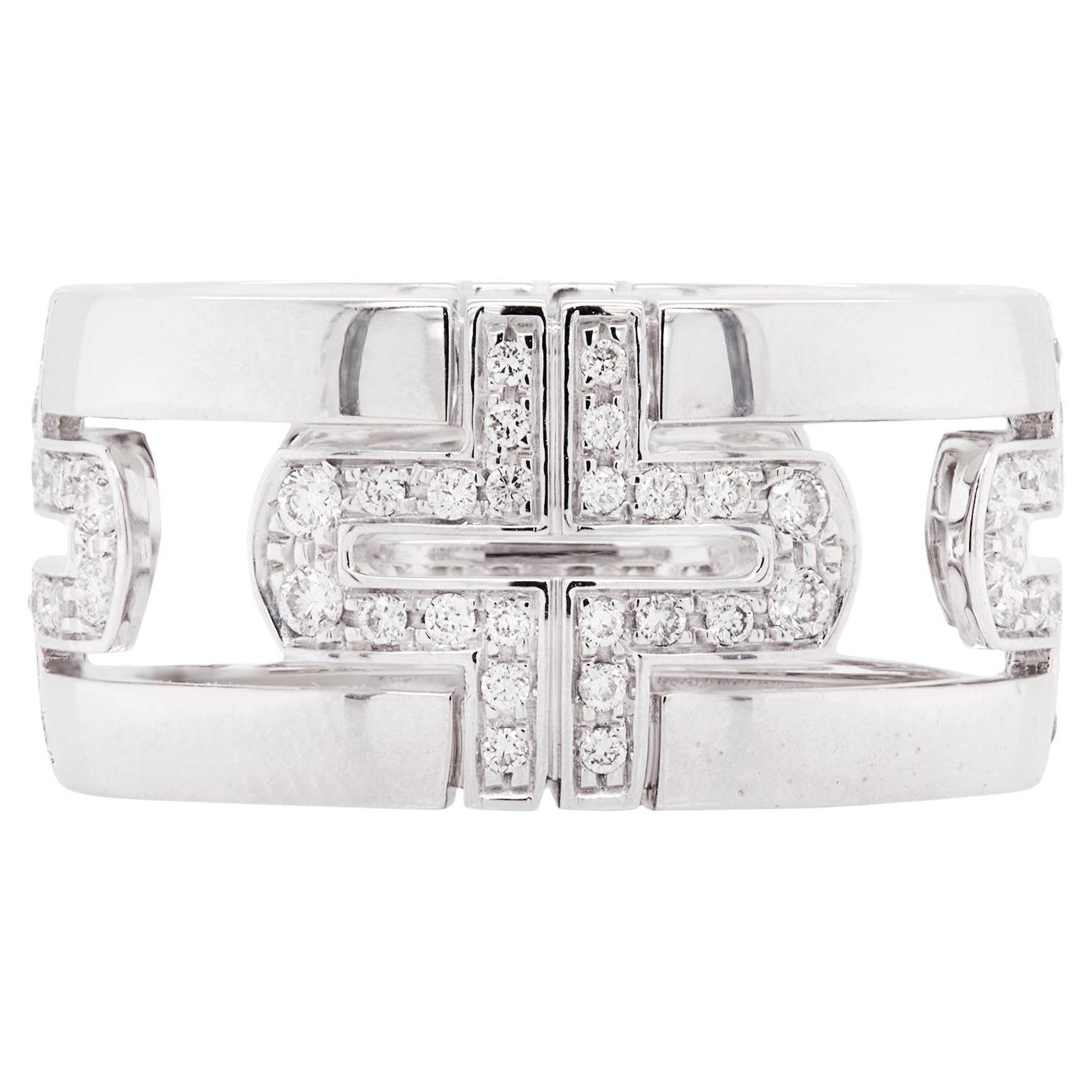 Bvlgari Parentesi Diamant und 18 Karat Weißgold Open Work Wide Band Ring