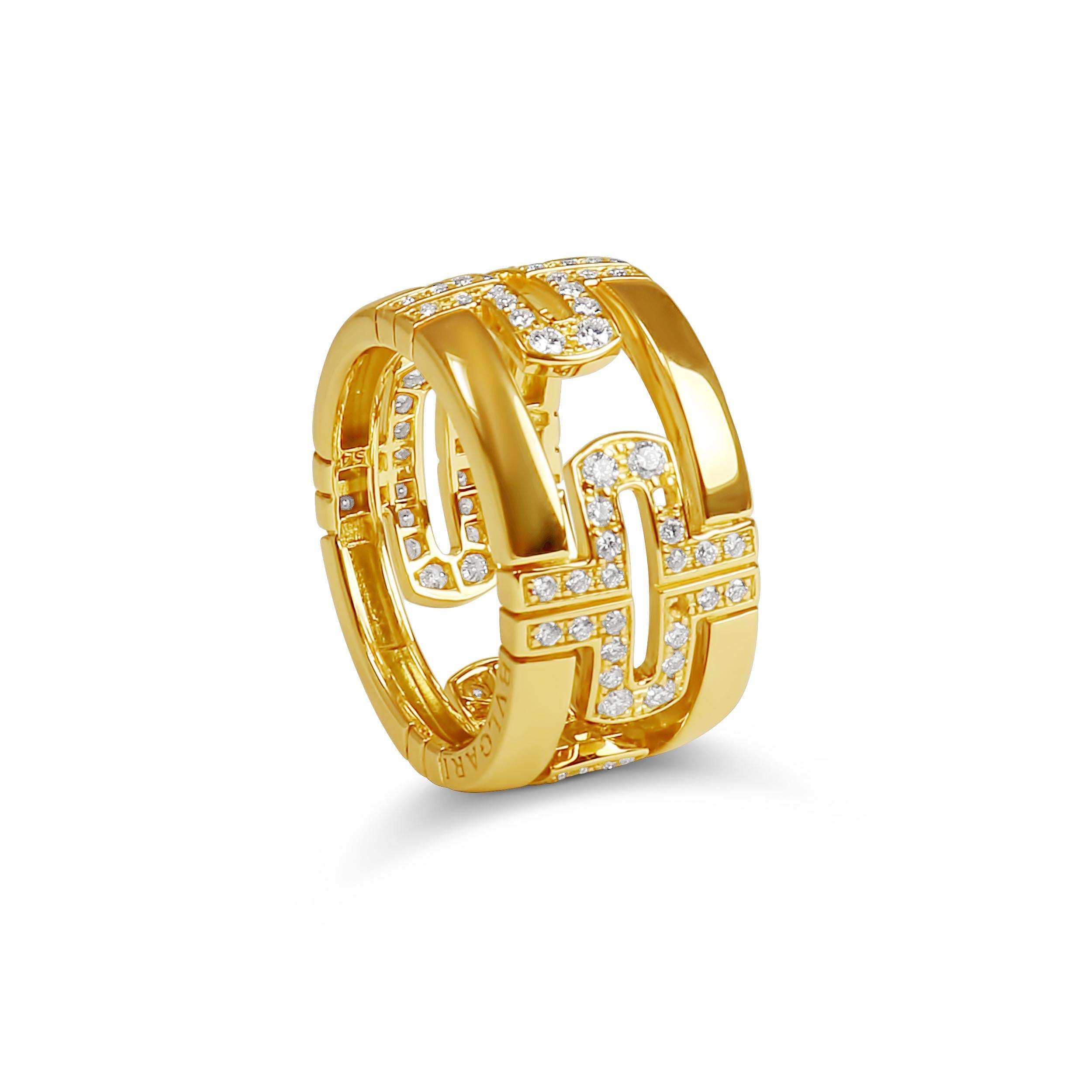 Women's Bvlgari 'Parentesi' Diamond and Yellow Gold Wide Band Ring
