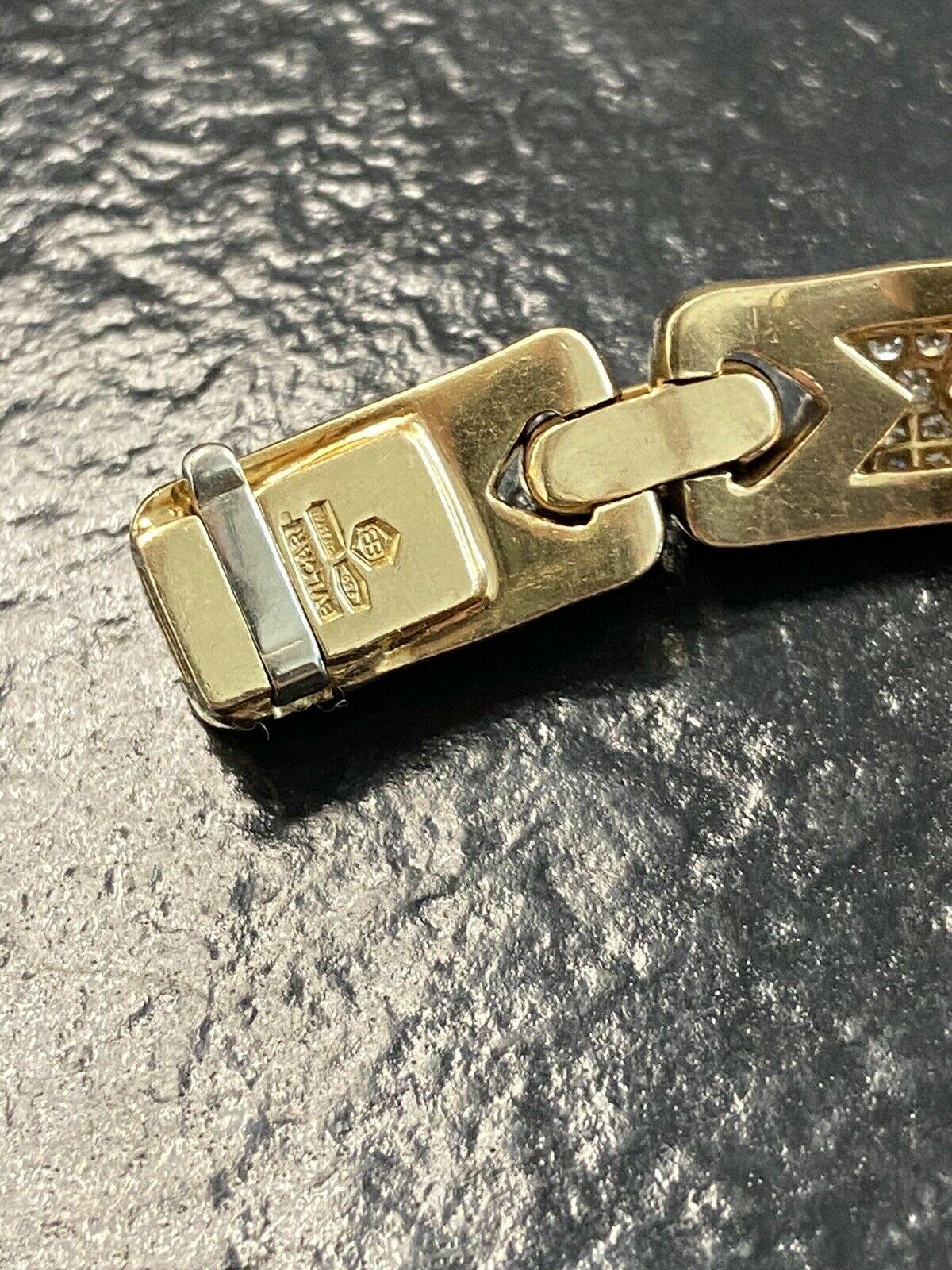 Round Cut BVLGARI Parentesi Made in France 18k Yellow Gold & Diamond Bracelet Vintage