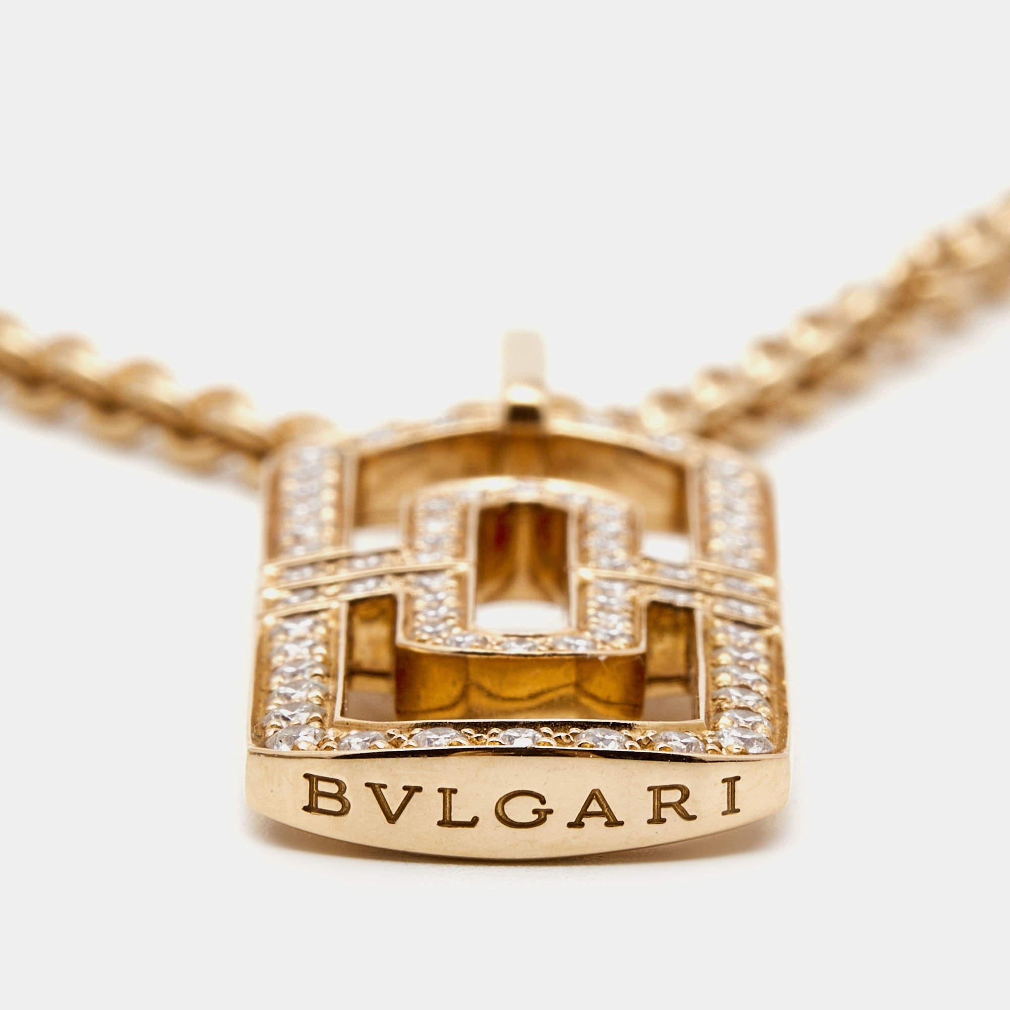 Rose Cut Bvlgari Parentesi Openwork Pave Diamond 18K Rose Gold Long Chain Pendant 