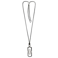 Bvlgari Parentesi Pendant Necklace Leather Cord with 18k White Gold with Steel