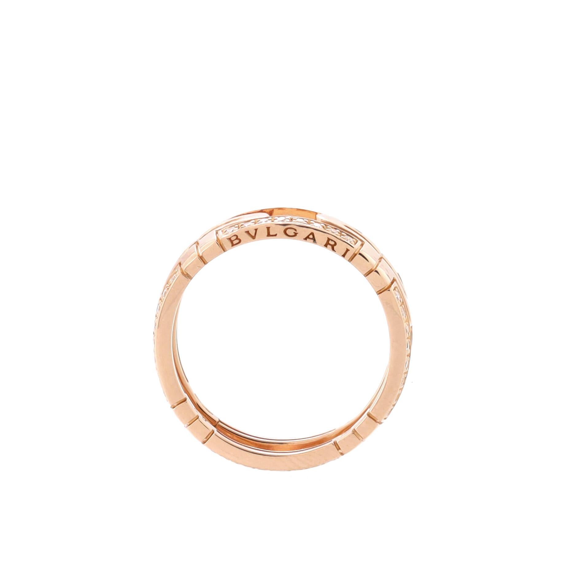 Bvlgari Parentesi Ring 18k Rose Gold with Diamonds In Good Condition In New York, NY