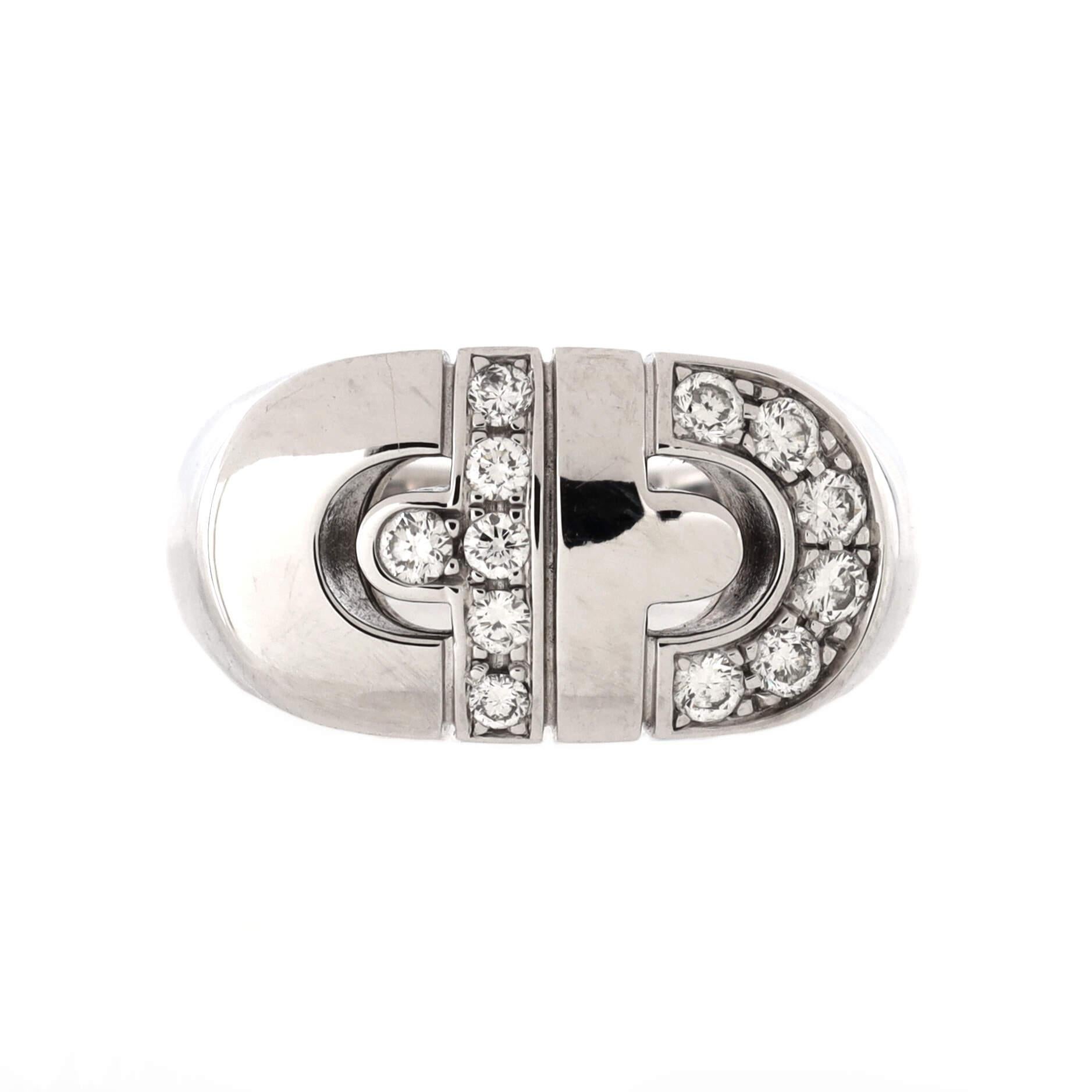 Condition: Great. Minor wear throughout.
Accessories: No Accessories
Measurements: Size: 5.75 - 51, Width: 3.75 mm
Designer: Bvlgari
Model: Parentesi Ring 18K White Gold with Diamonds
Exterior Color: White Gold
Item Number: 199862/310