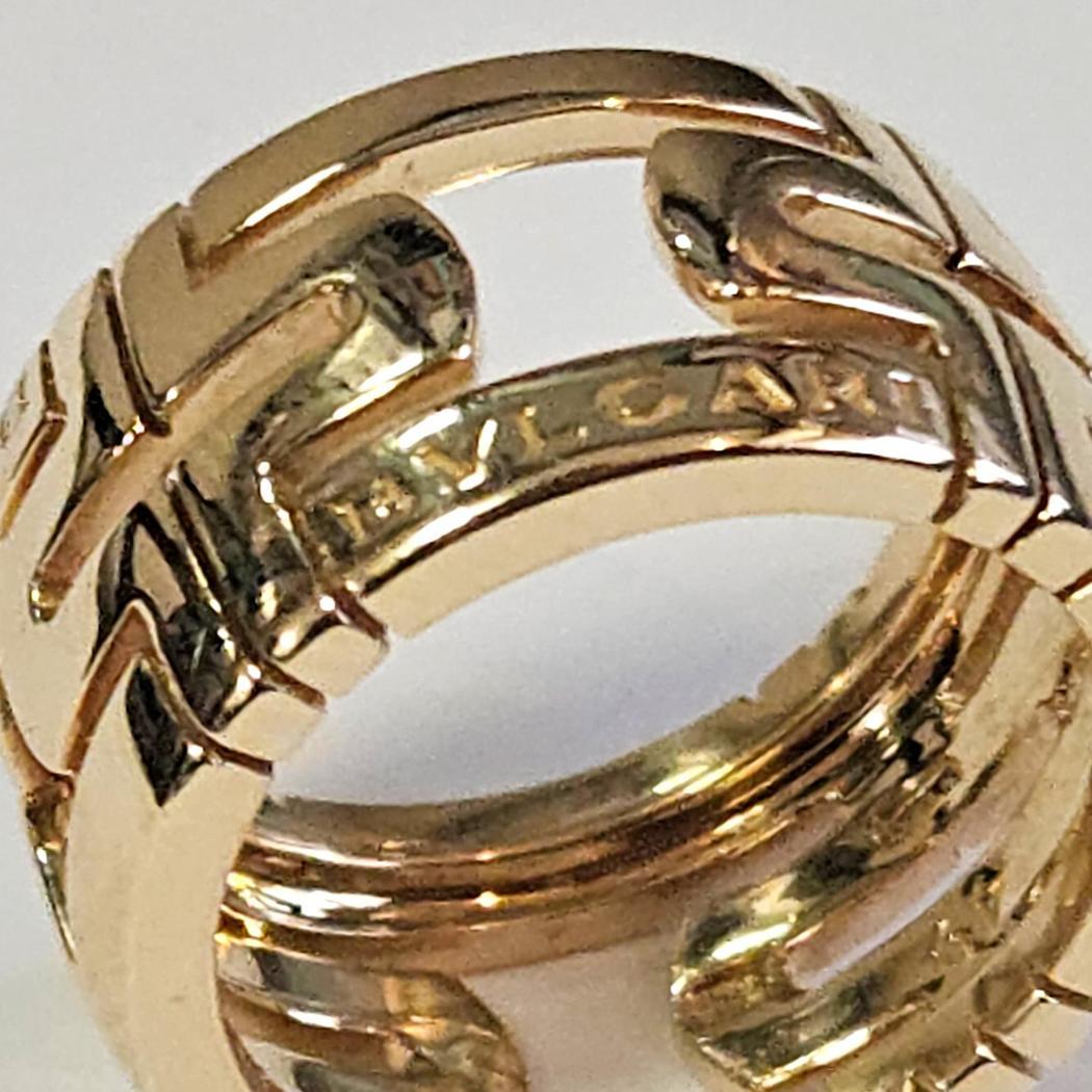da uomo o donna Bvlgari Parentesi Ring in 18k Yellow Gold, 11mm Band, Size 4.5, 9.8g in vendita