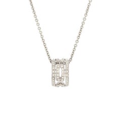 Bvlgari Parentesi Ring Pendant Necklace 18K White Gold with Pave Diamonds
