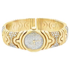Bvlgari Parentesi Round Brilliant Cut Diamond 18K Yellow Gold Cuff Bangle Watch