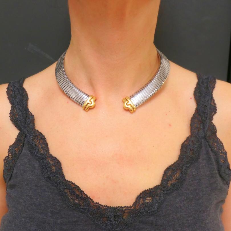 DESIGNER: Bulgari
CIRCA: 2000s
MATERIALS: 18k Gold & Stainless Steel
WEIGHT: 91.8 Grams
MEASUREMENTS:  14