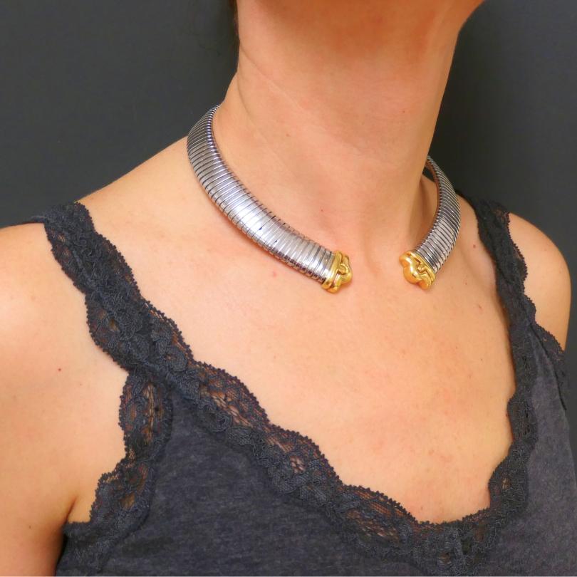 Women's Bvlgari Parentesi Tubogas Collar 18k Gold &  Stainless Steel Necklace