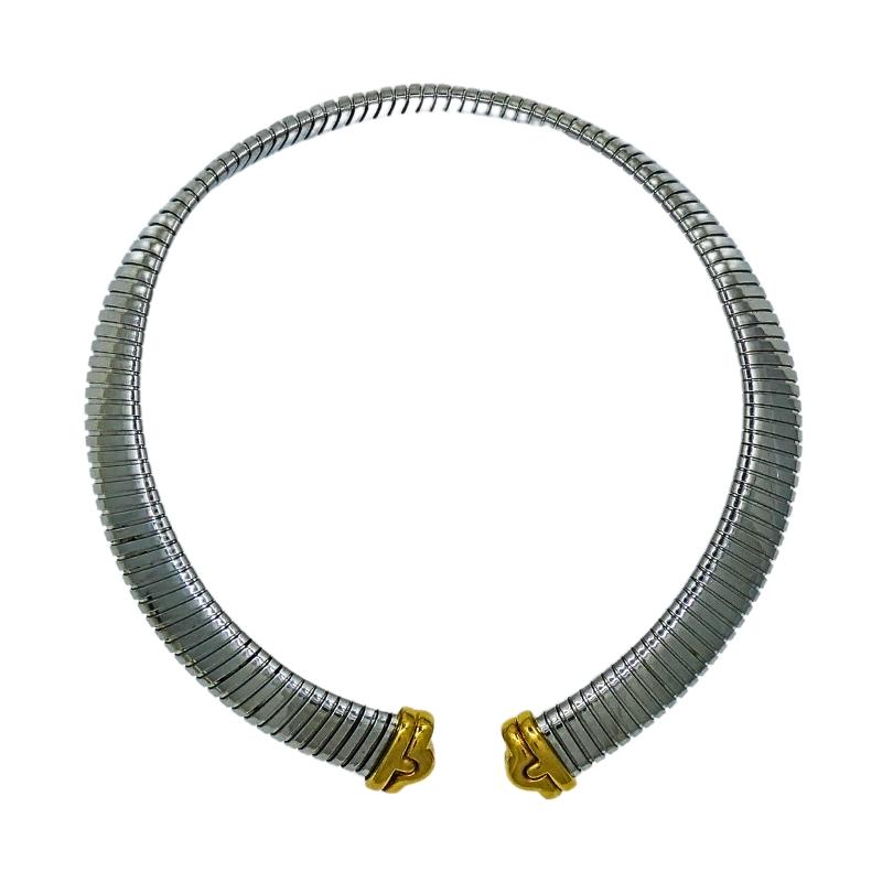 Bvlgari Parentesi Tubogas Collar 18k Gold &  Stainless Steel Necklace 1