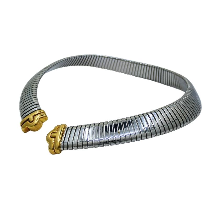 Bvlgari Parentesi Tubogas Collar 18k Gold &  Stainless Steel Necklace 4