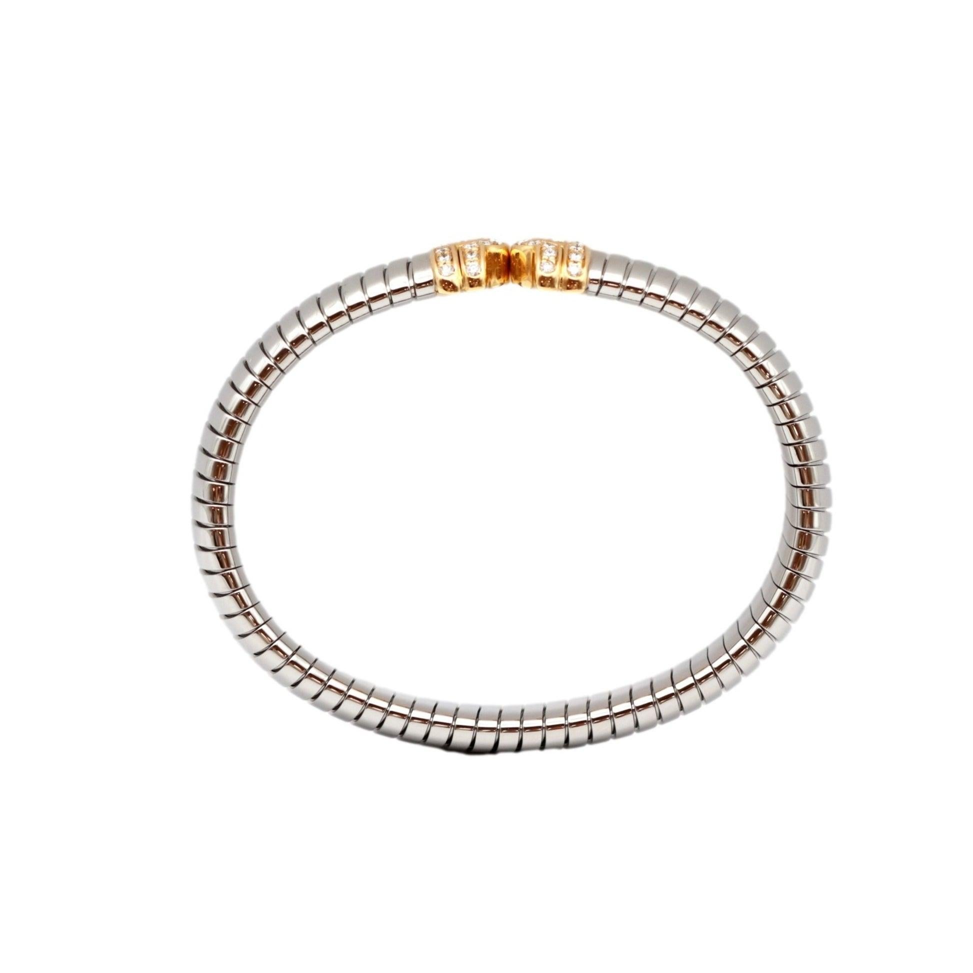 Bvlgari Parentesi Tubogas M Diamant-Armreif aus 18 Karat Gelbgold und Edelstahl im Angebot 1