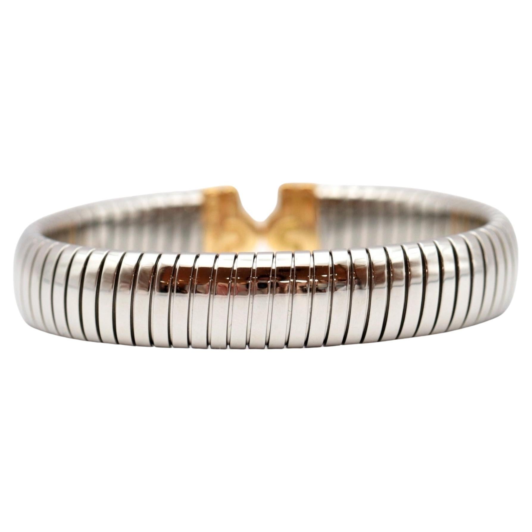 Bvlgari Parentesi Tubogas M Diamond Bangle in 18K Yellow Gold &Stainless Steel