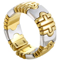 Bvlgari Parentesi Two-Tone 18 Karat Yellow Gold and Stainless Steel Band Ring