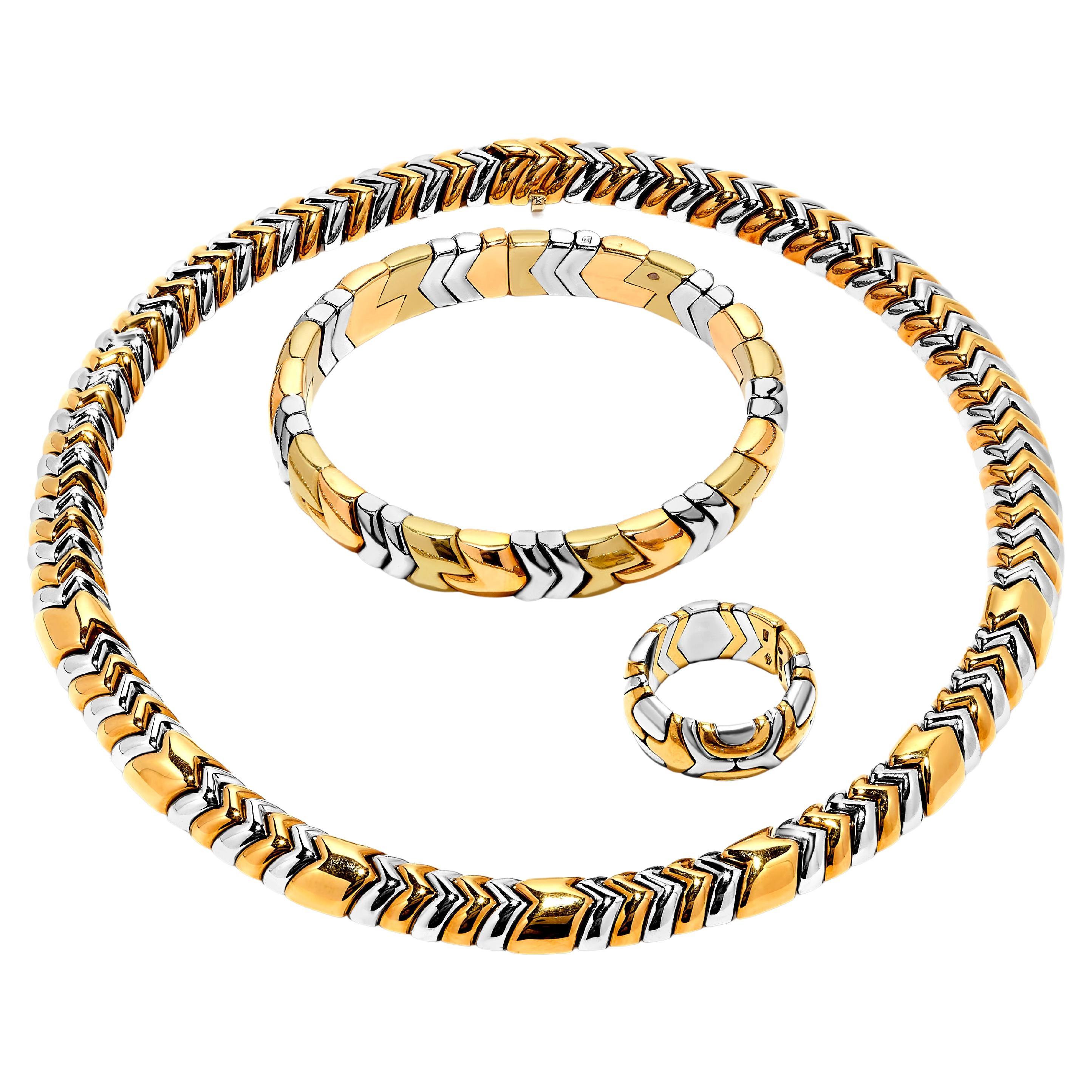 BVLGARI "Parentesi" Yellow, Rose Gold and Steel Demiparure Set  For Sale