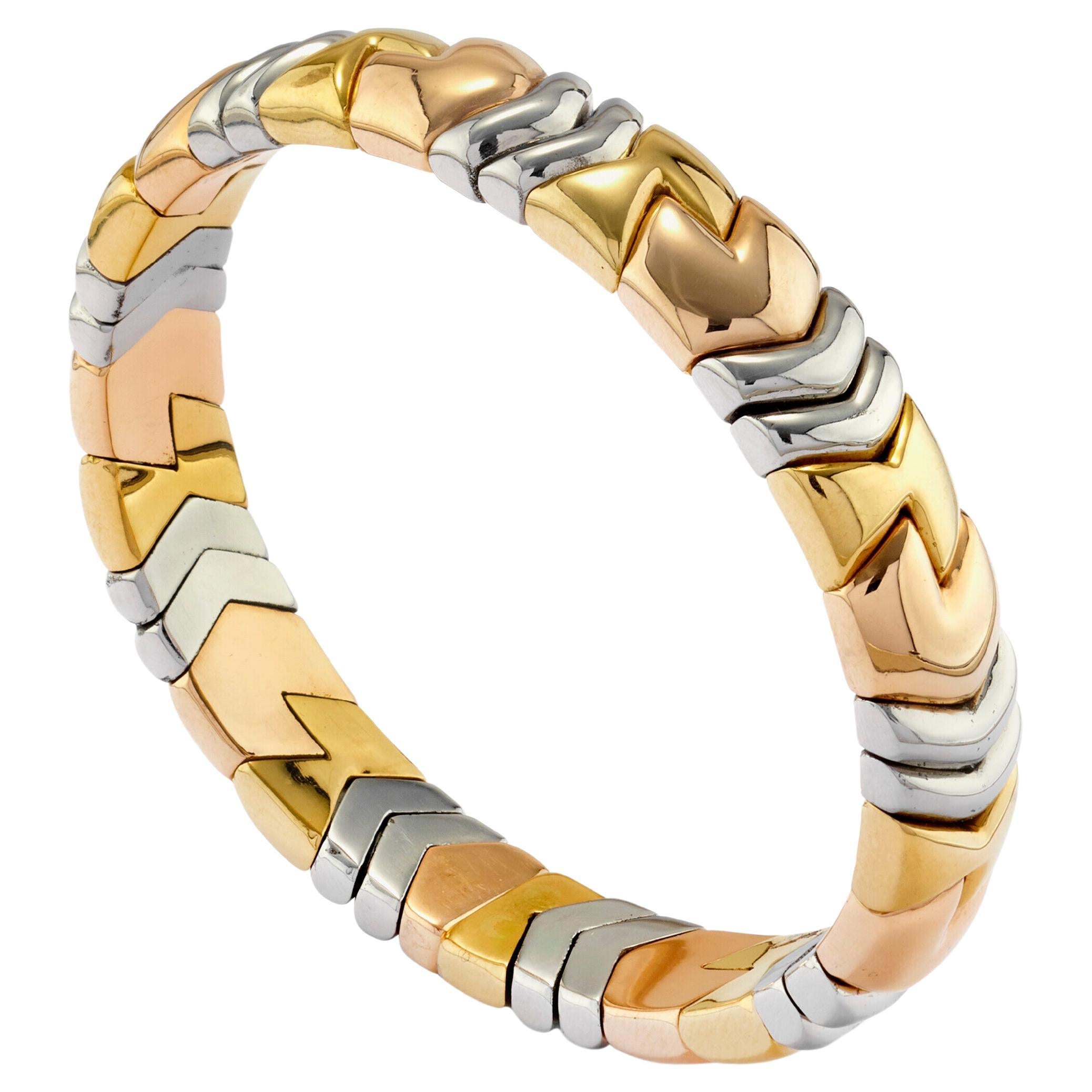 Bvlgari "Parentesi" Yellow, Rose Gold and Steel Stretch Bracelet For Sale
