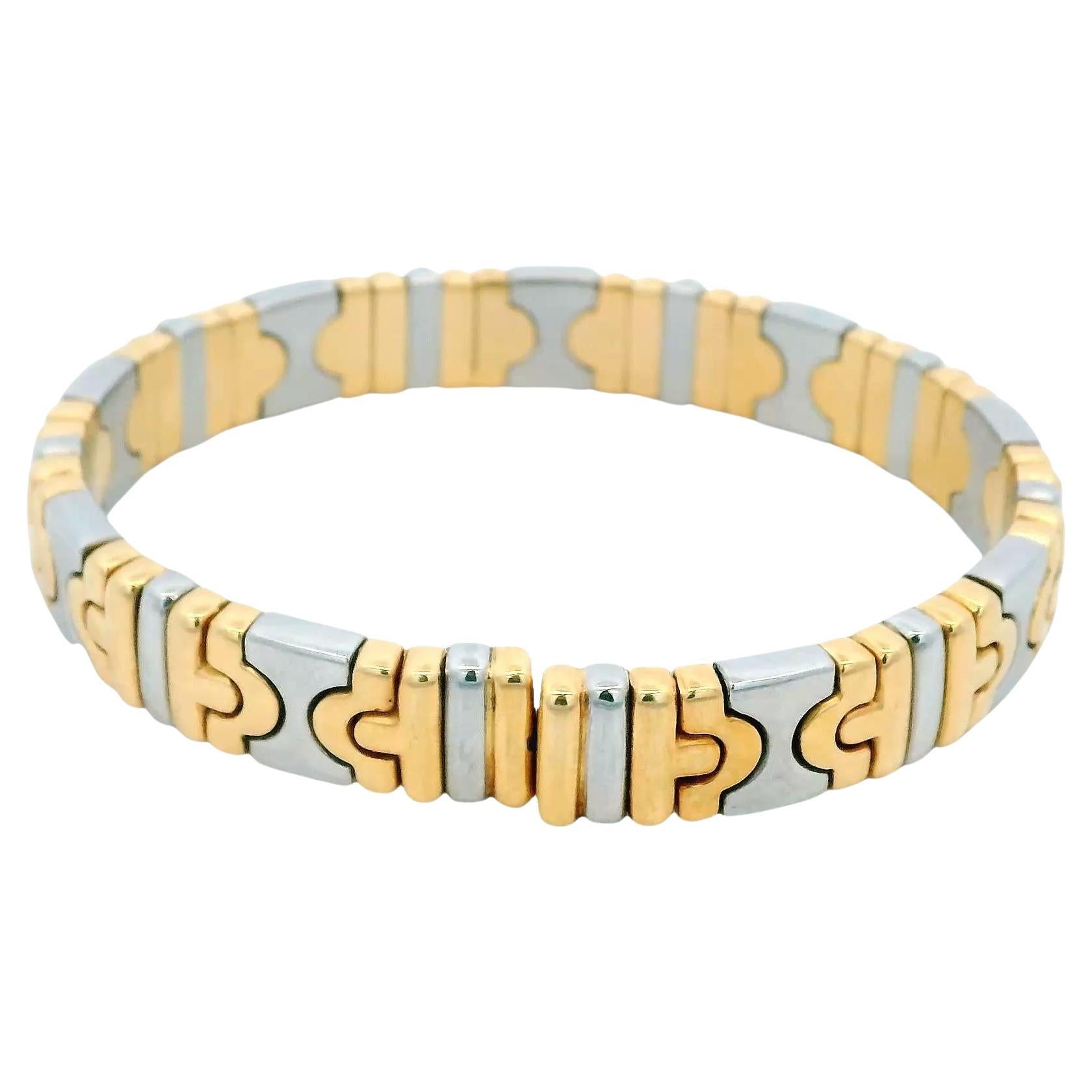 Bvlgari Parenthesis 18K yellow Gold 
Stainless Steel Thin Cuff For Sale