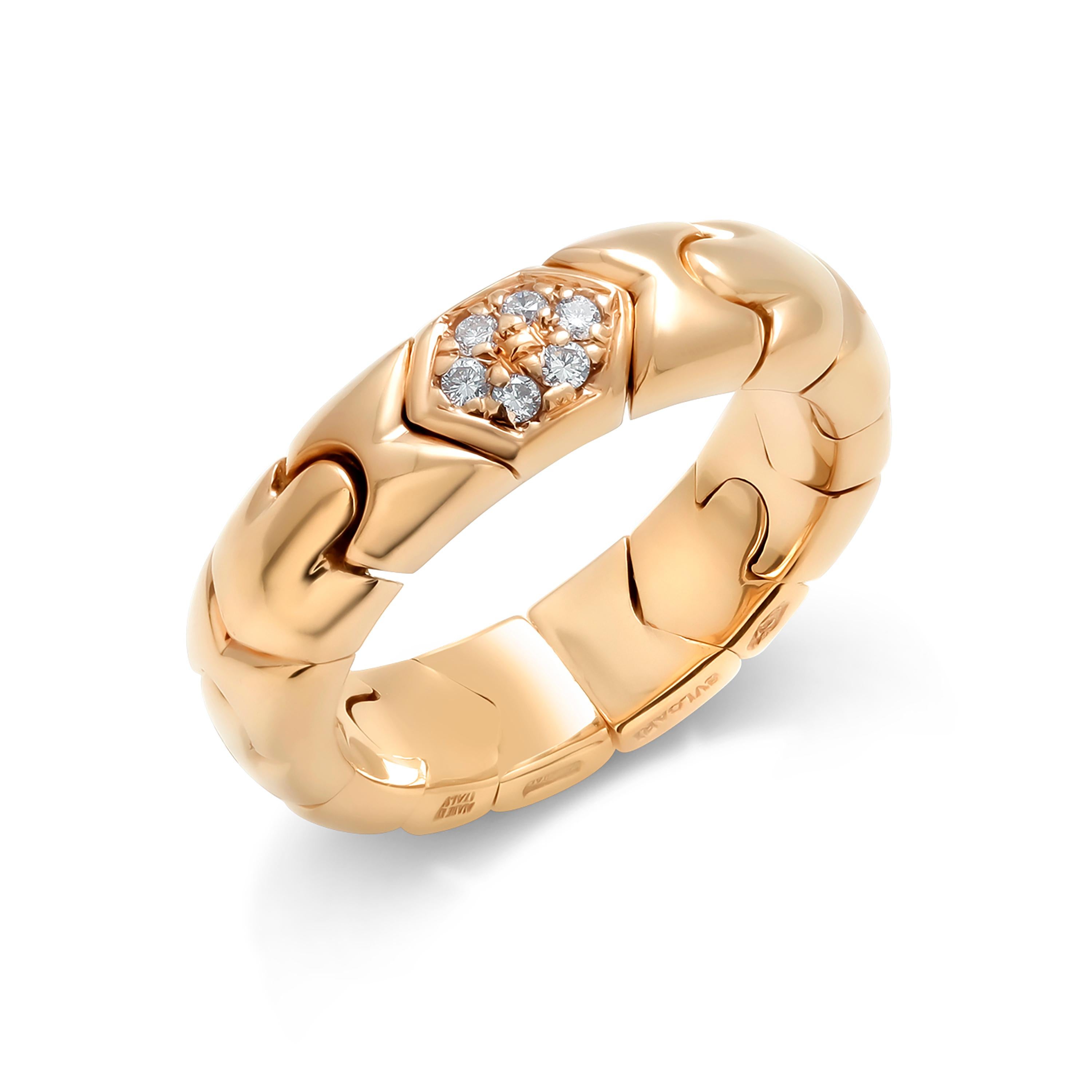 Round Cut Bvlgari Passo Doppio Collection 18 Karat Gold Diamond Band Ring 