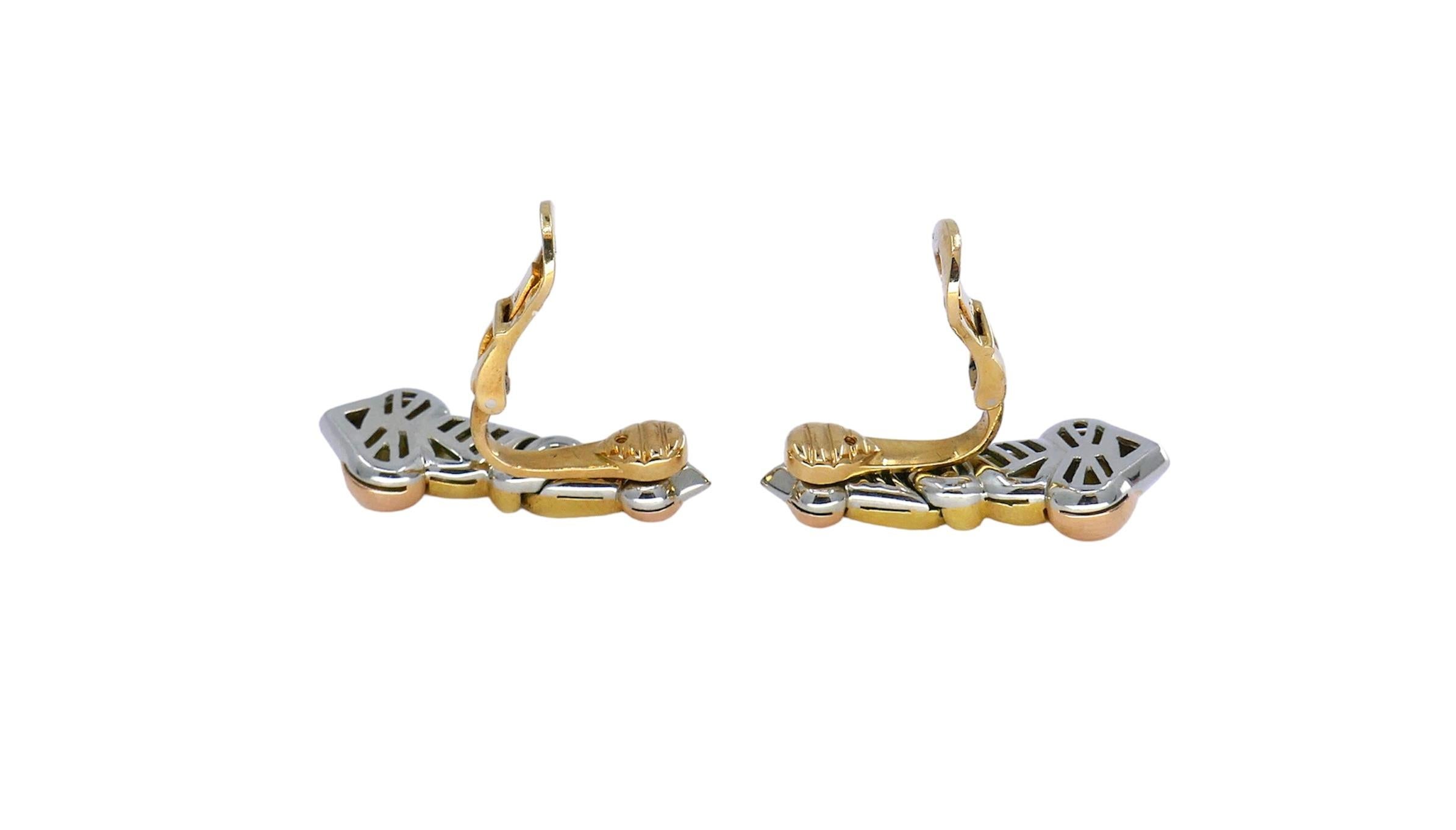 Bvlgari Passo Doppio Tri-tone 18k Gold Earrings In Good Condition For Sale In Beverly Hills, CA