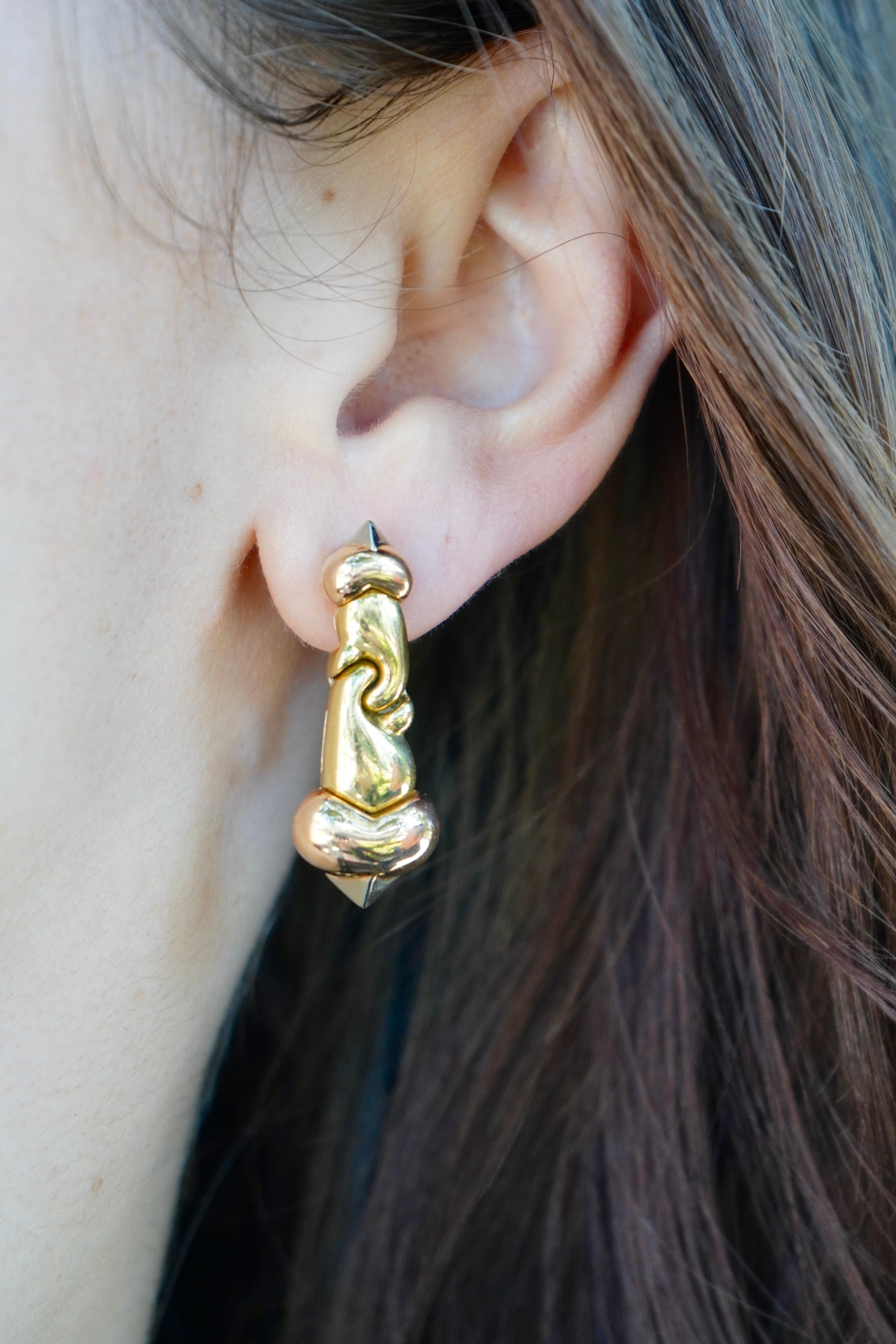Bvlgari Passo Doppio Tri-tone 18k Gold Earrings For Sale 2