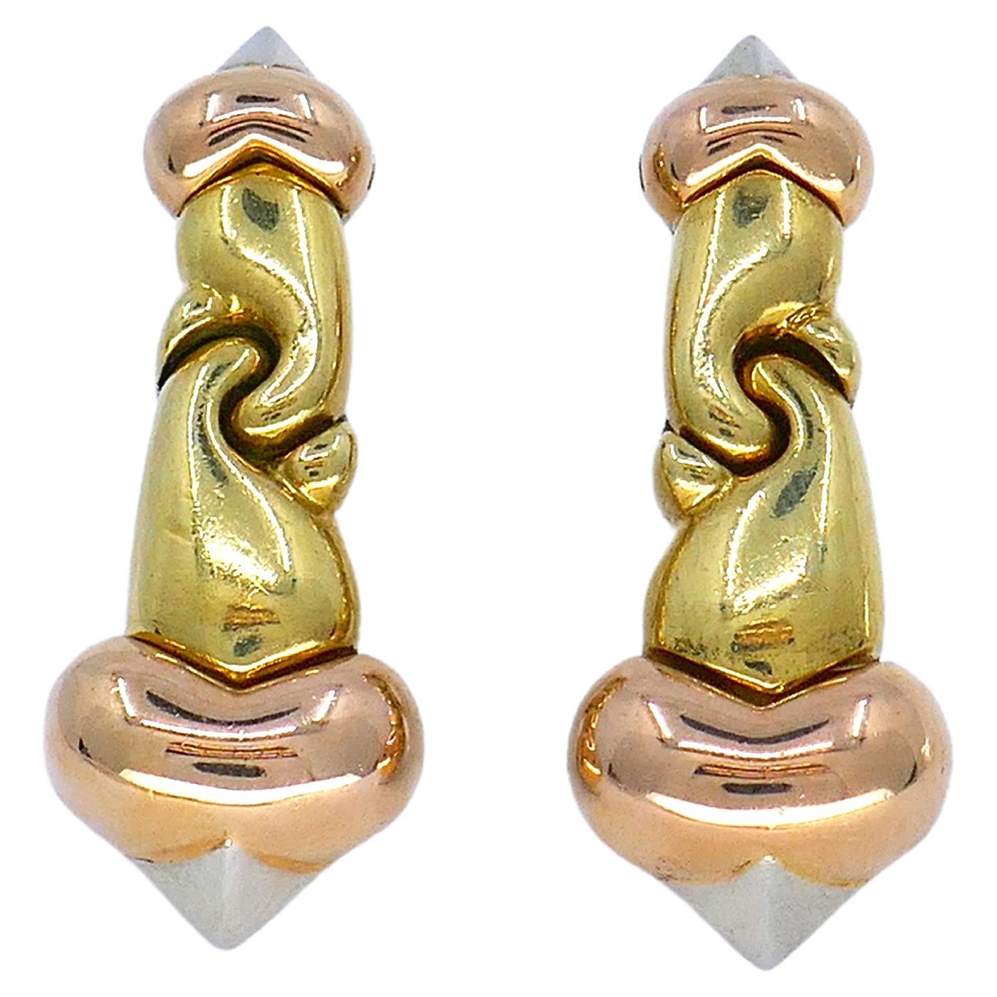 Bvlgari Passo Doppio Tri-tone 18k Gold Earrings For Sale