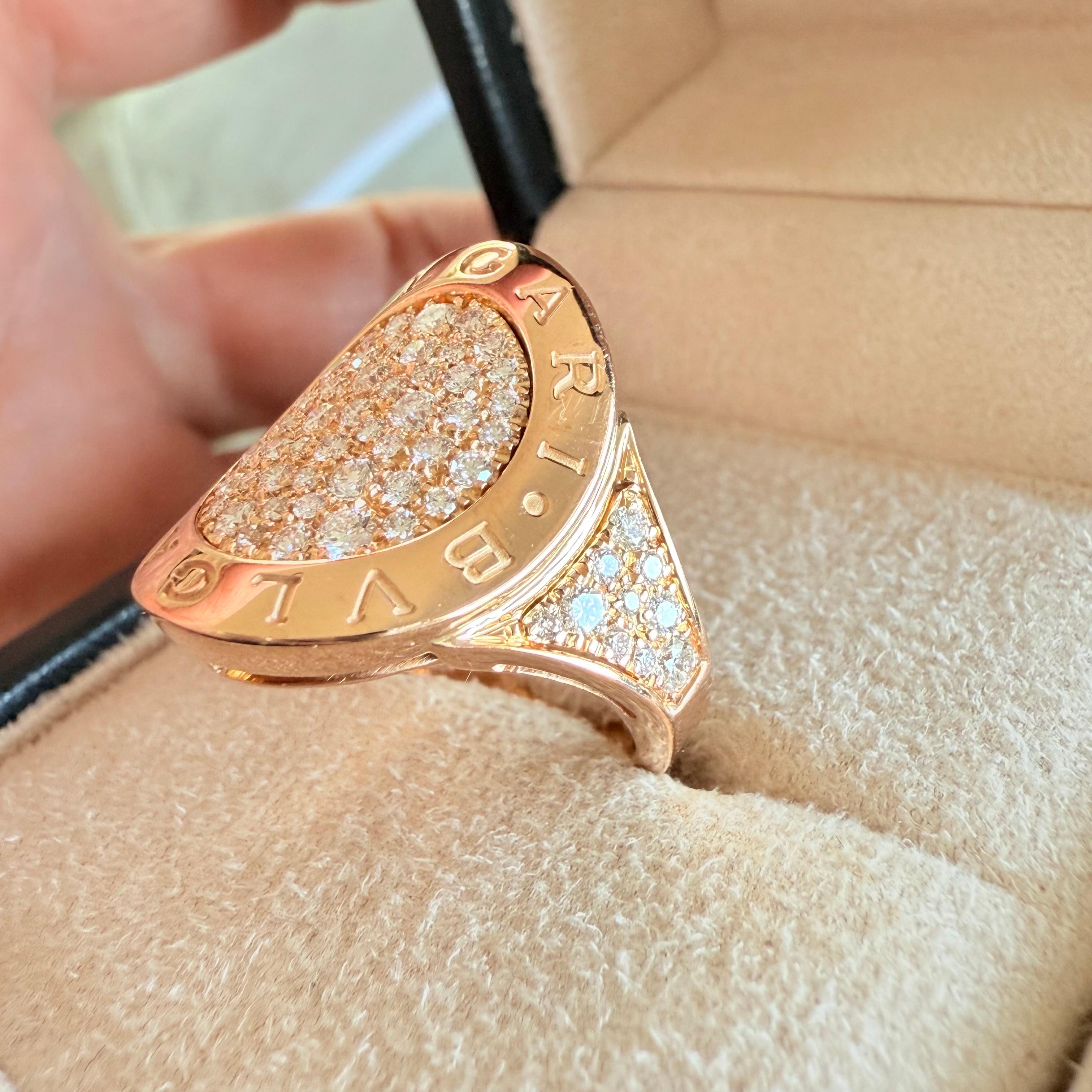 Bvlgari Pave Diamond Ring Rose Gold 18k For Sale 10