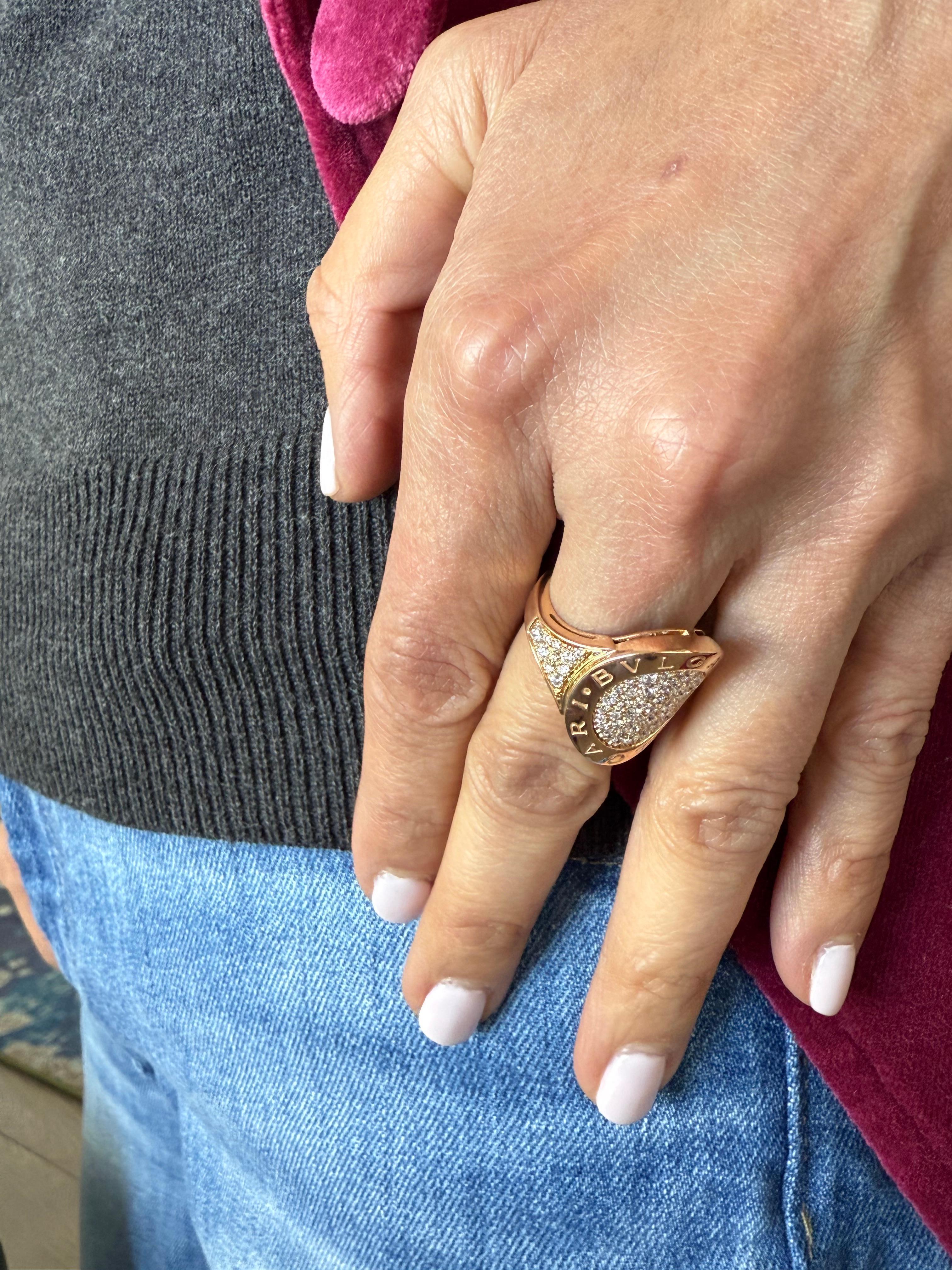 Bvlgari Pave Diamond Ring Rose Gold 18k In Good Condition For Sale In Beverly Hills, CA