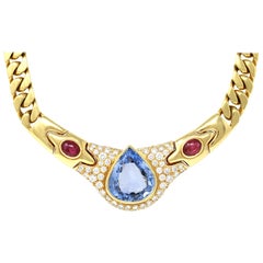 Bvlgari Pear-Shaped Ceylon Sapphire, Ruby and Diamond Necklace in 18 Karat Gold