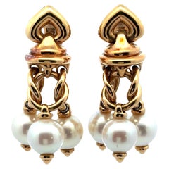 Bvlgari Pearl 18 Karat Yellow Gold Dangle Estate Leverback Earrings