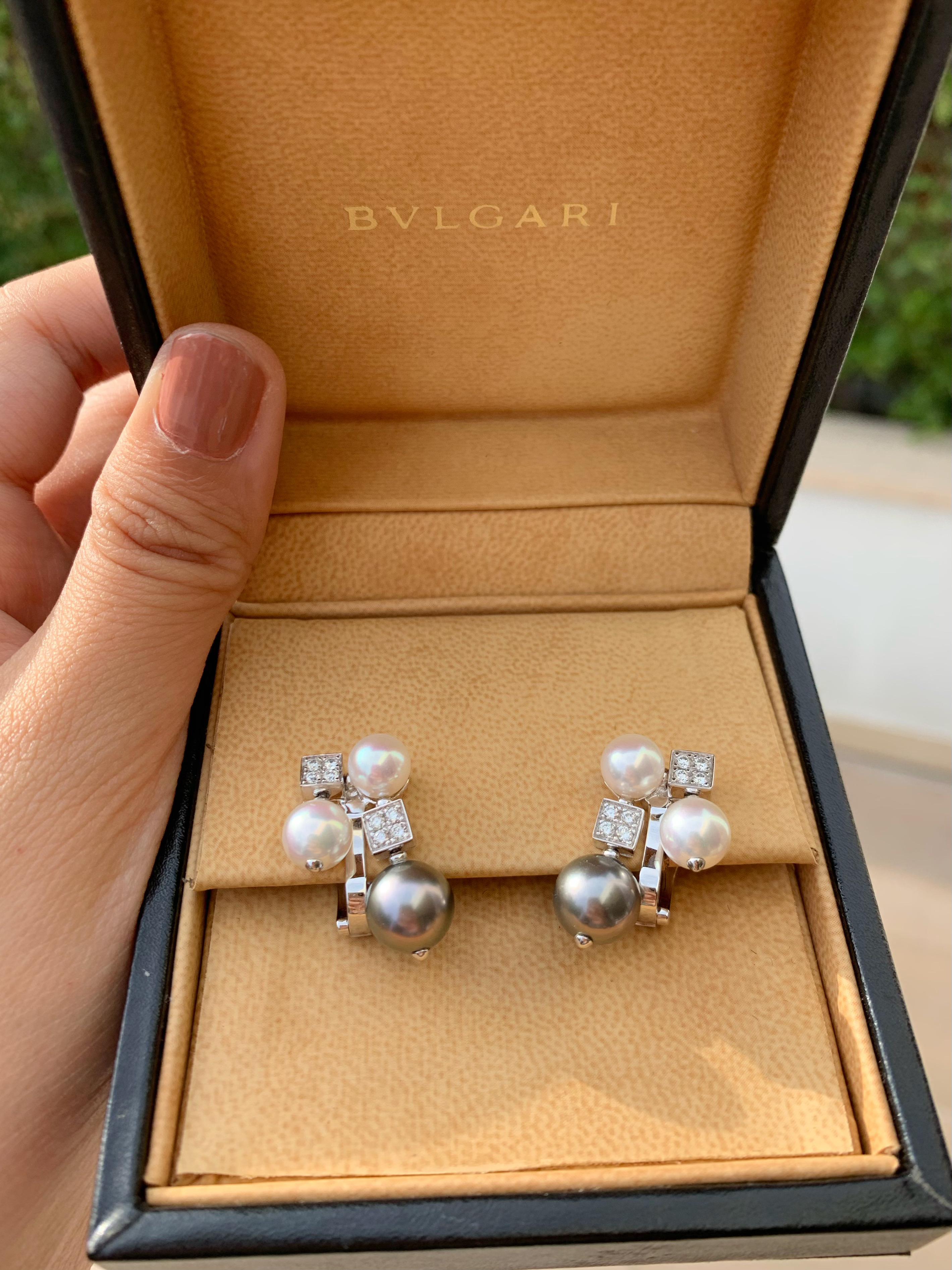 BVLGARI Pearl and Diamond Clip-On Earrings, 2010s in vendita