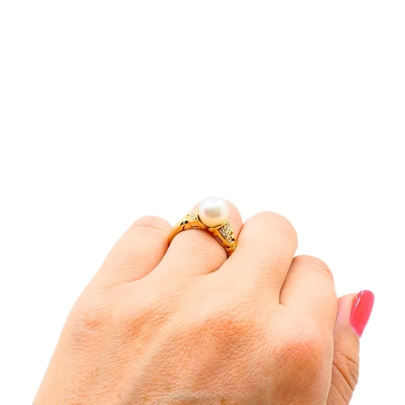Bvlgari Cocktailring aus 18 Karat Gold mit Perlen und Diamanten (Gemischter Schliff) im Angebot