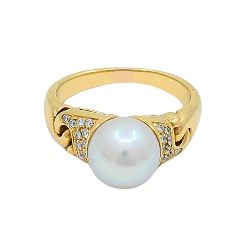 Bvlgari Cocktailring aus 18 Karat Gold mit Perlen und Diamanten im Zustand „Gut“ im Angebot in Beverly Hills, CA