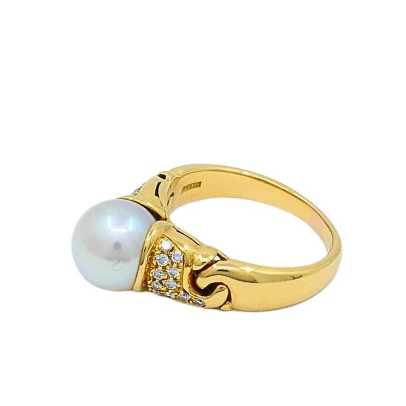 Bvlgari Cocktailring aus 18 Karat Gold mit Perlen und Diamanten Damen im Angebot