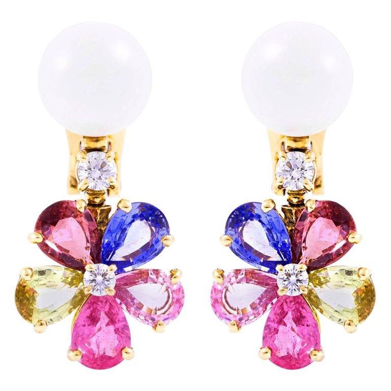 Women's Bvlgari Pearl Multicolored Sapphire and Diamond Earrings
