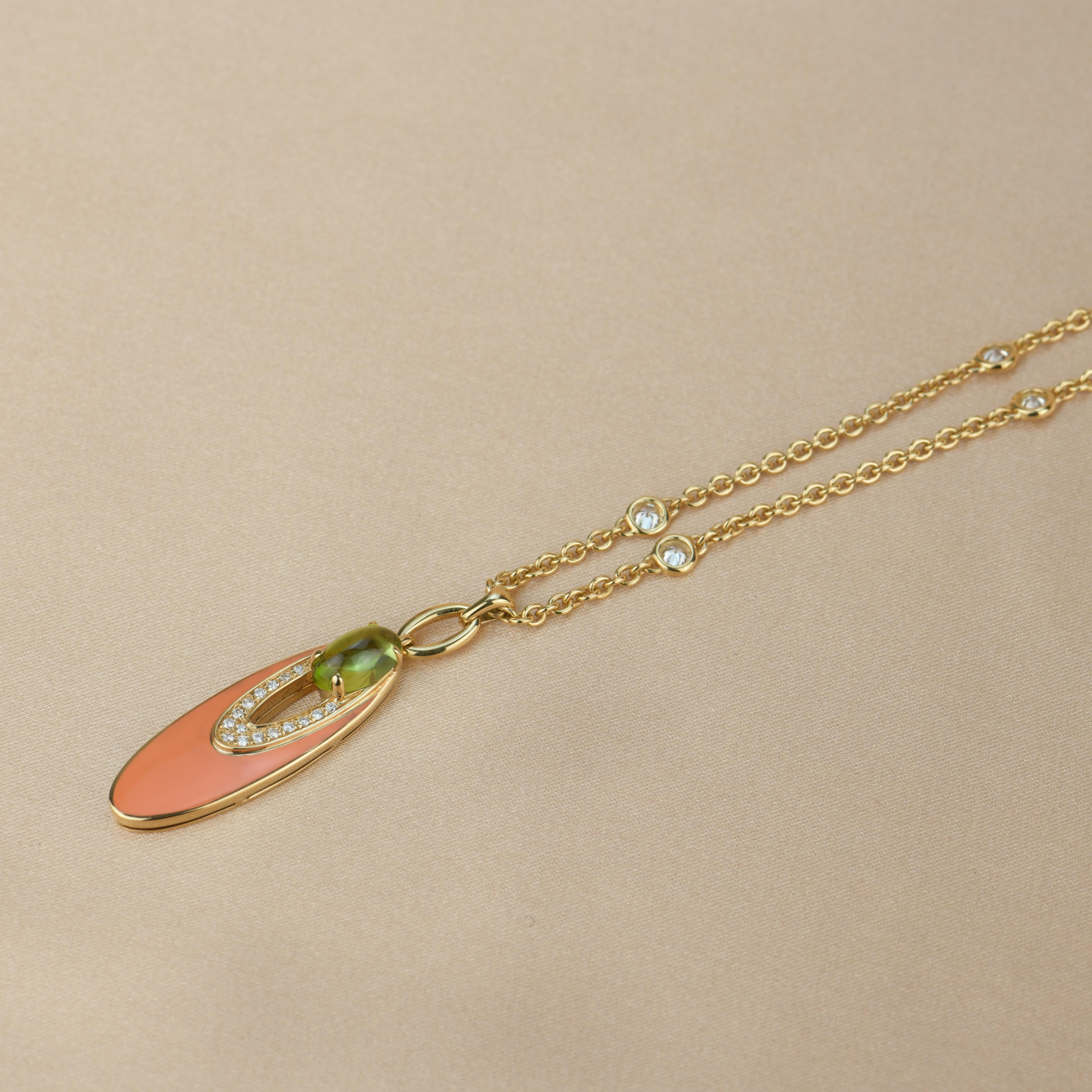 Bvlgari Peridot Diamant 18K Gold Anhänger Halskette 2