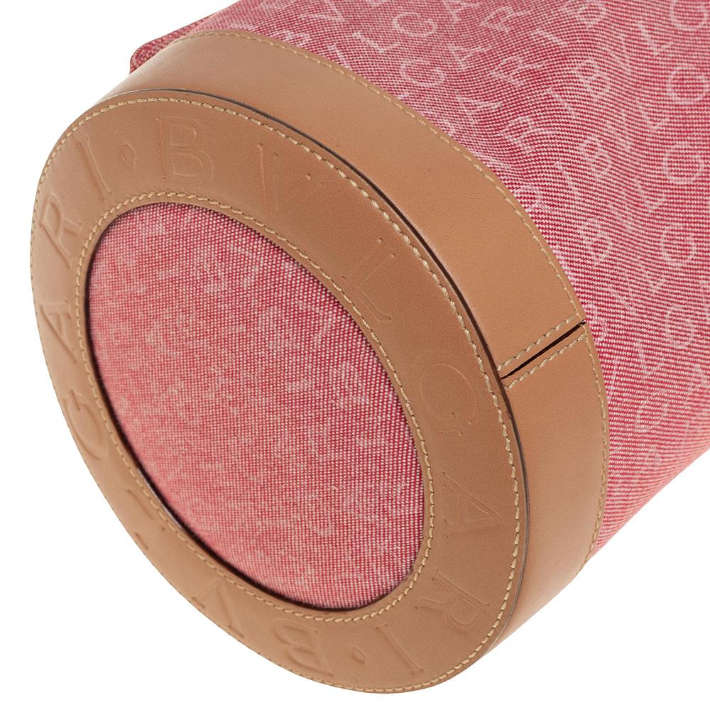 Bvlgari Pink/Beige Denim and Leather Cylinder Bag 4