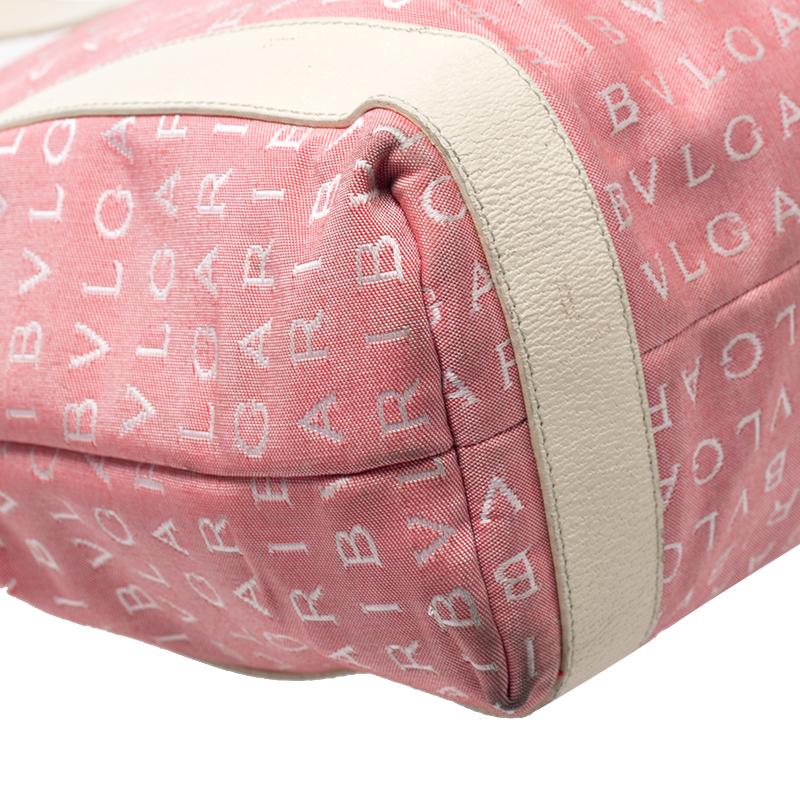 Bvlgari Pink/Beige Logo Mania Canvas and Leather Tote 4