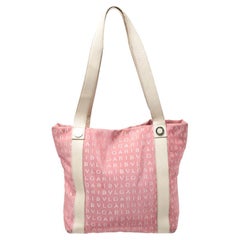 Bvlgari Pink/Beige Logo Mania Canvas and Leather Tote