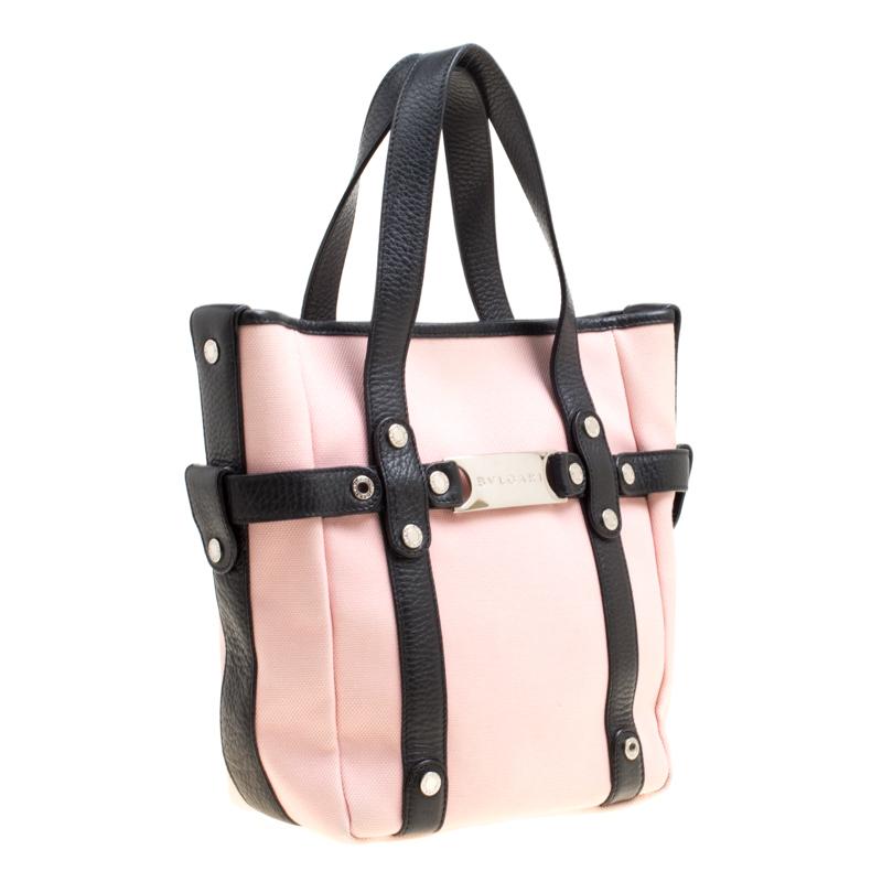 Bvlgari Pink/Black Canvas and Leather Tote 4