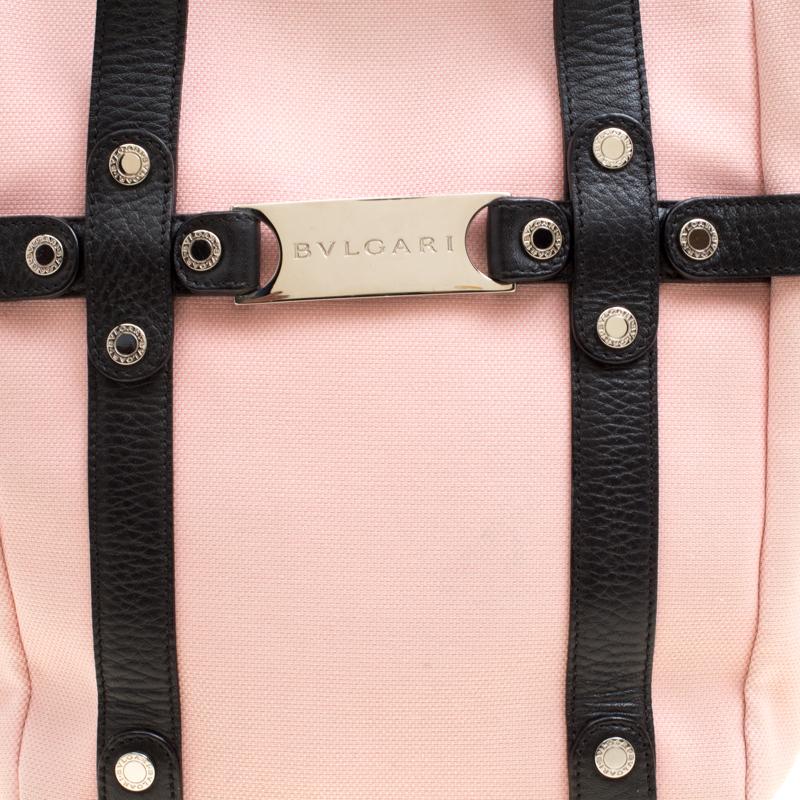 Bvlgari Pink/Black Canvas and Leather Tote 5